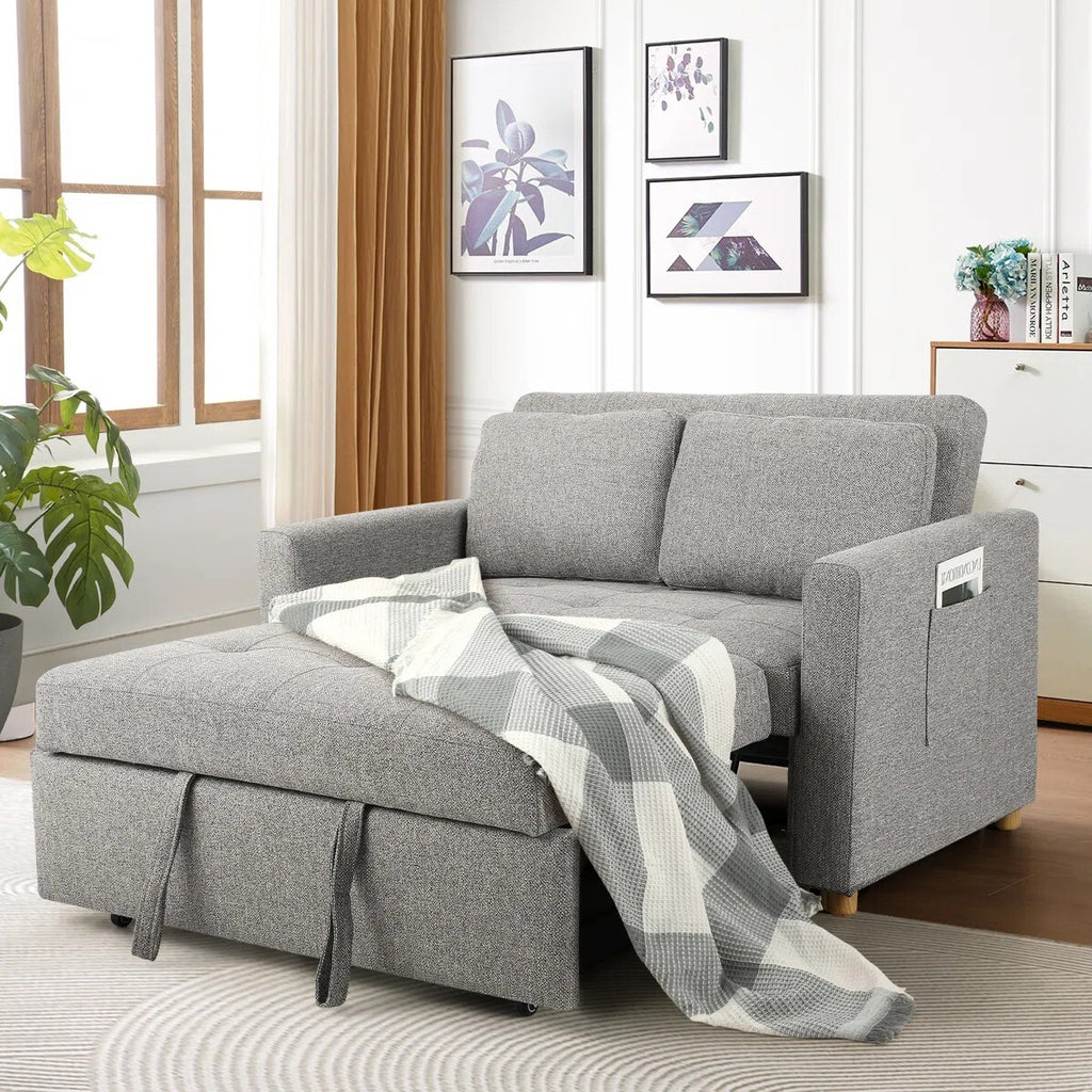 Dharius 48.5" Convertible Sofa Bed 3-in-1 Upholstered Reclining Sleeper Sofa Couch Bed with Cushions Color Grey