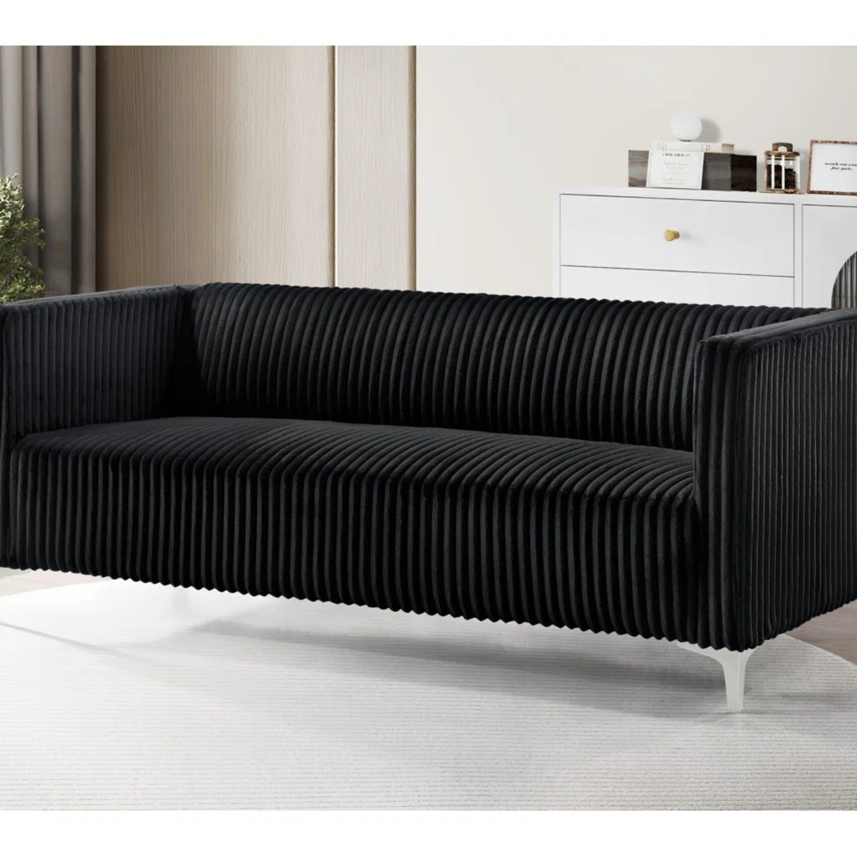 Chryssa Modern Tufted Design Sofa 3 Seater | Loveseat with Armrest, Metal Legs – Beige Living Room Sofa