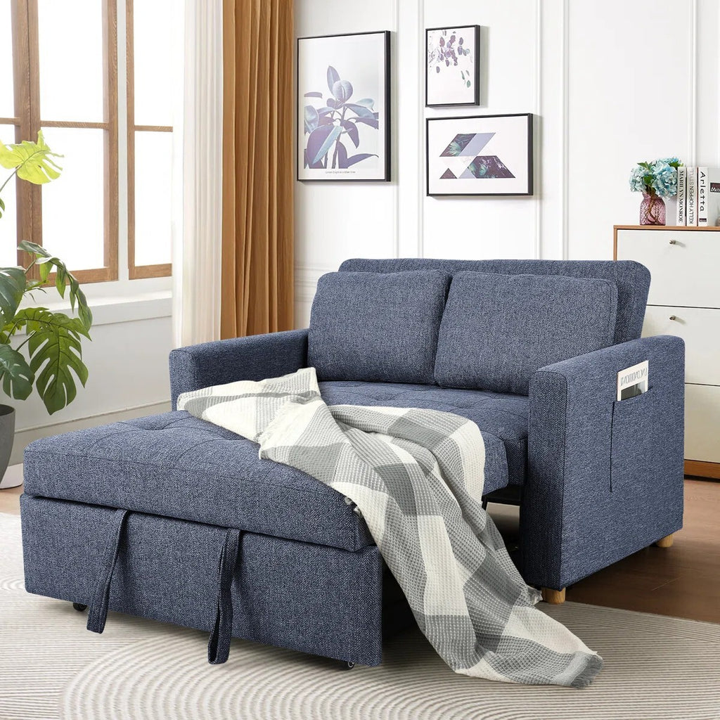 Dharius 48.5" Convertible Sofa Bed 3-in-1 Upholstered Reclining Sleeper Sofa Couch Bed with Cushions Color Navy Blue