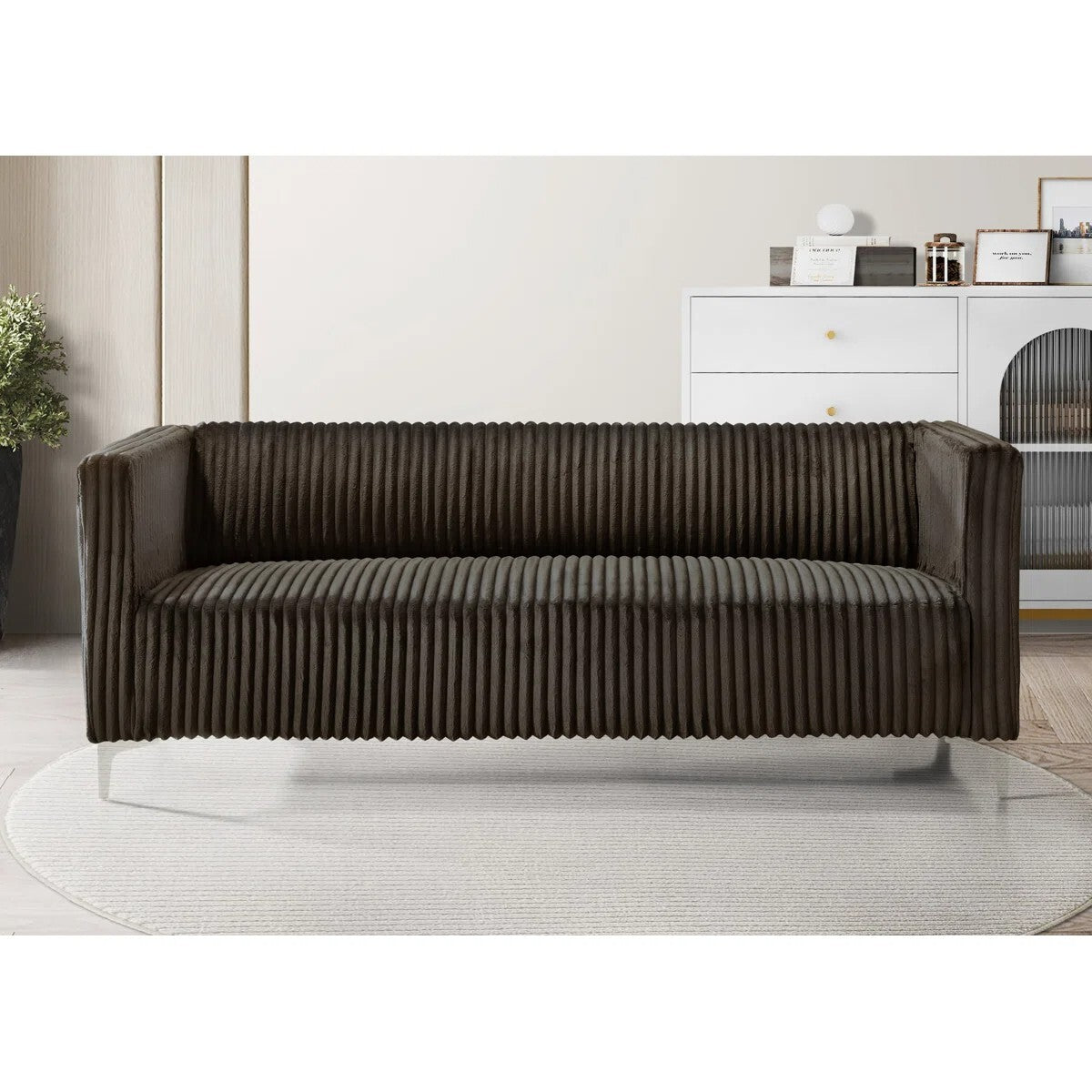 Chryssa Sofa 3 Seater Modern Tufted Design | Loveseat with Armrest, Metal Legs – Sofa for Living Room 1 Piece 3 Seater Color Brown
