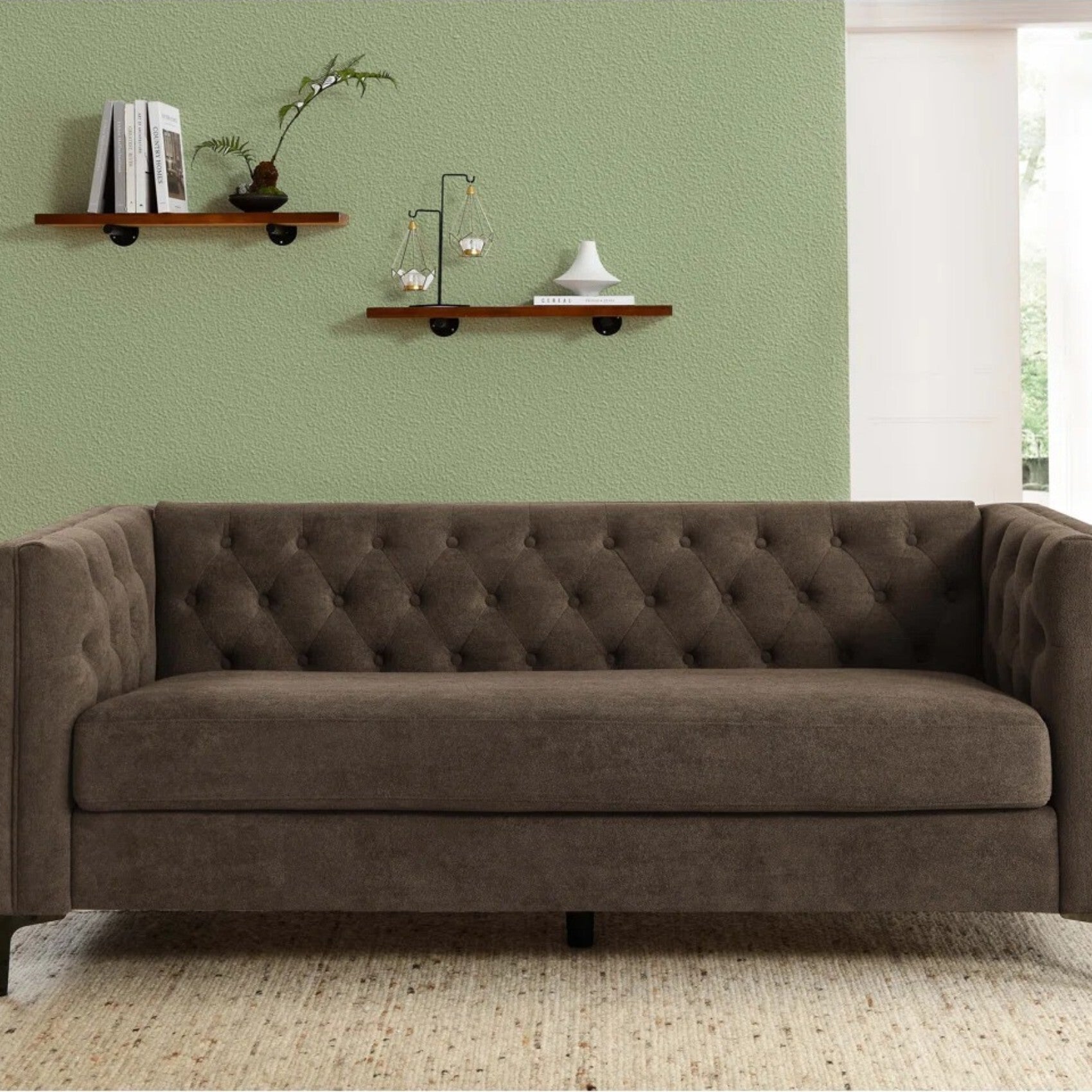 Devonaire Modern Tufted Design Sofa 3 Seater| Loveseat with Armrest, Metal Legs – Brown Living Room Sofa