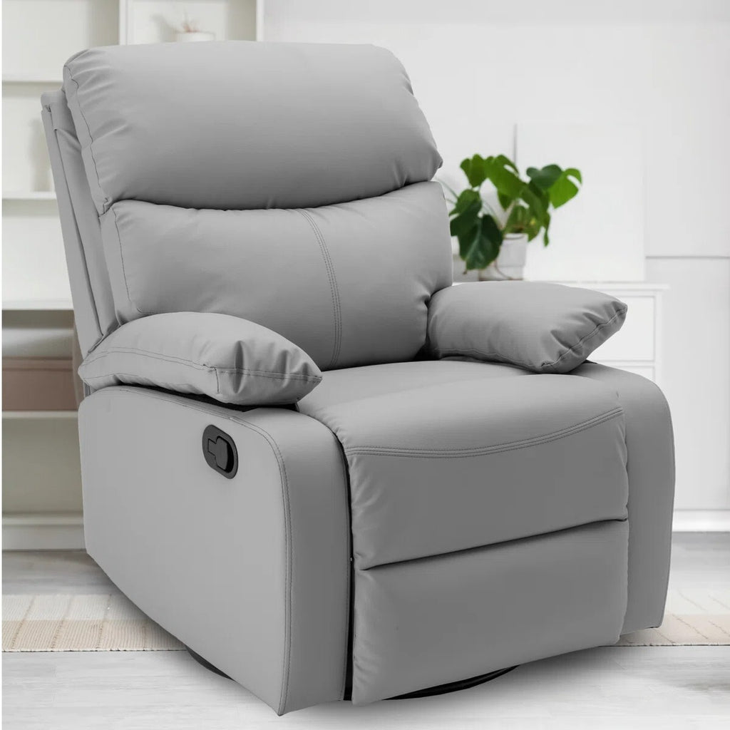 FRIENDS LIFE Cowhide Recliner Sofa Manual Ergonomic Rocking Recliner Sofa with 360° Swivel