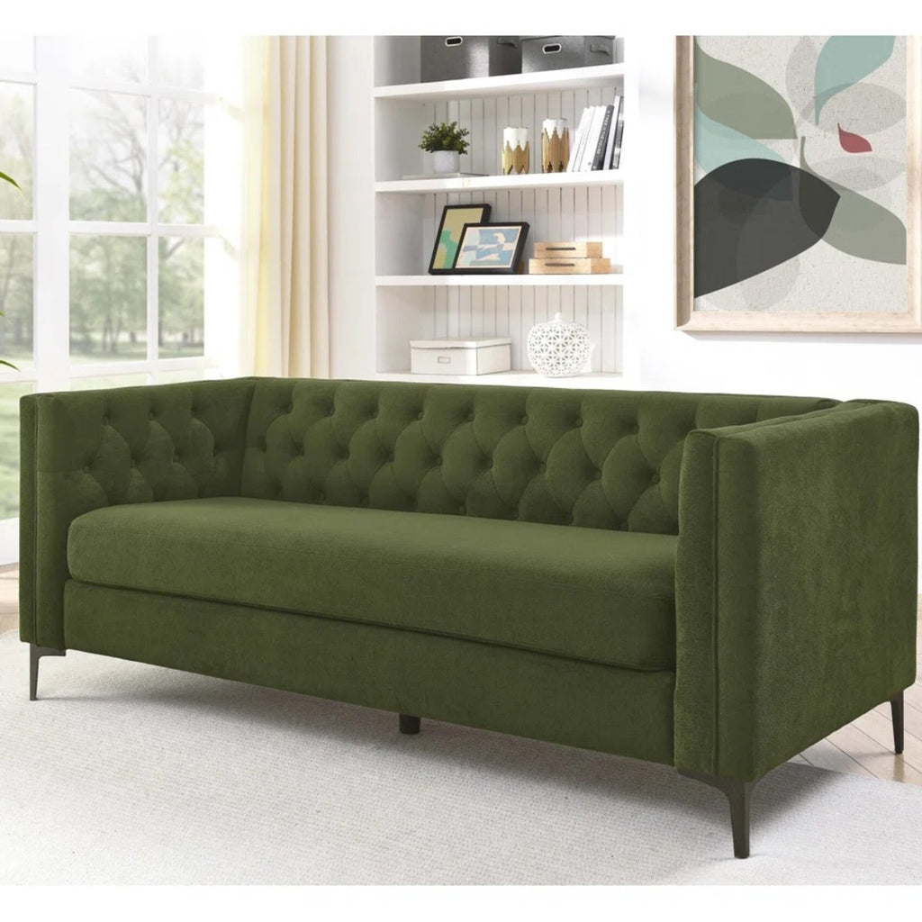Devonaire Modern Tufted Design Sofa 3 Seater | Loveseat with Armrest and Metal Legs – Green Living Room Sofa