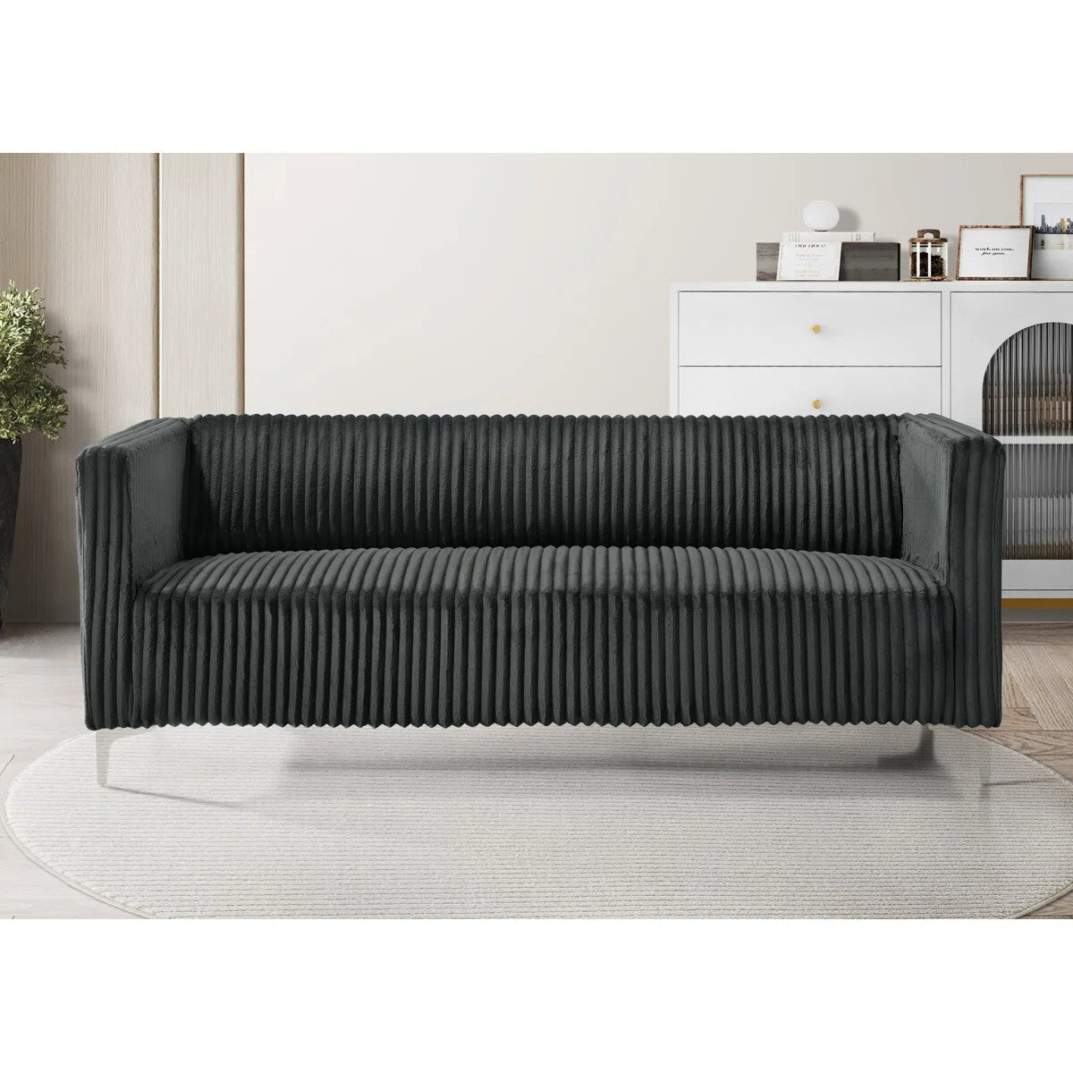 Chryssa Modern Tufted Design Sofa 3 Seater| Loveseat with Armrest, Metal Legs – Grey Living Room Sofa