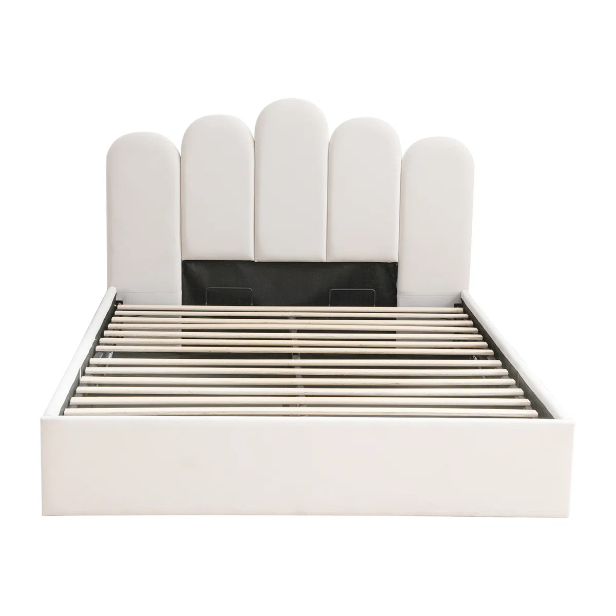 FRIENDS LIFE Velvet Palm shaped Headboard Full Bed Frame with Lift Up Storage, No Box Spring Needed, Cream