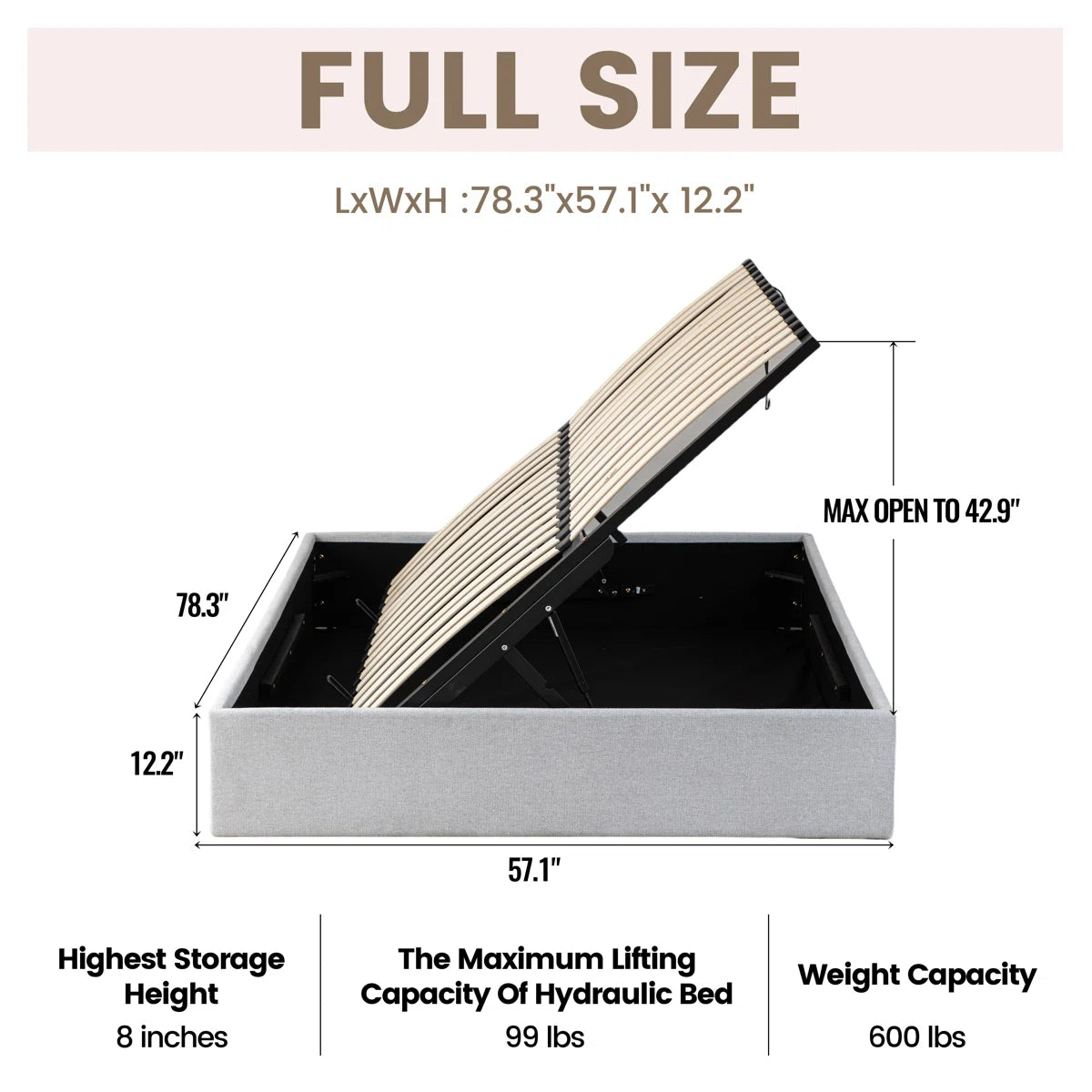 Aristedes Side Lift Up Platform Storage Bed Off White