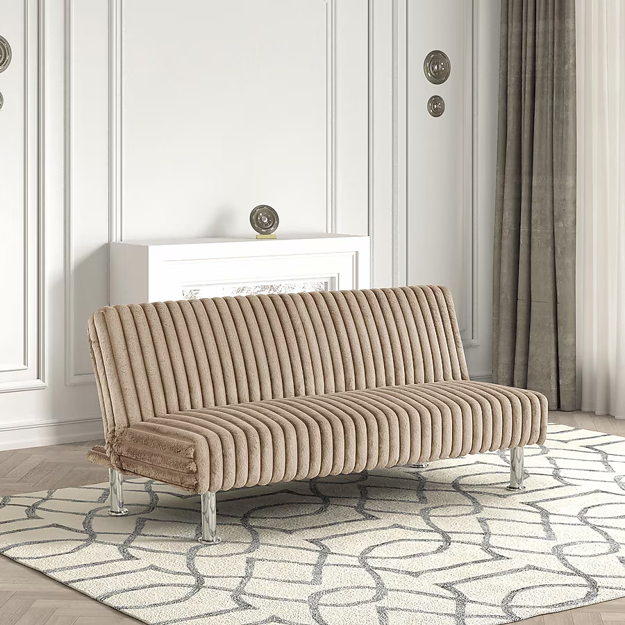 Cyrus Sofa Cum Bed Contemporary Made of Luxurious High Density Foam Modern Rome Polyester Febric Twin Futon Sofa Bed Color - Brown