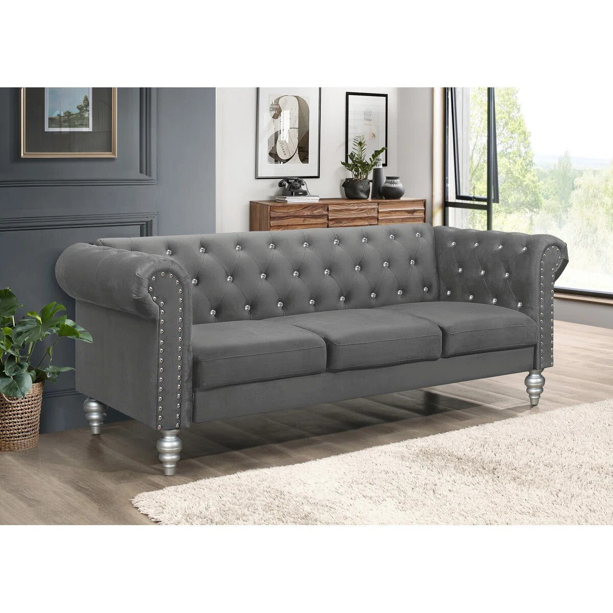 Jabarion Classic Tuxedo Design Sofa | Loveseat with Armrest, Removable Cushions and Wood Legs – Blue Living Room Sofa