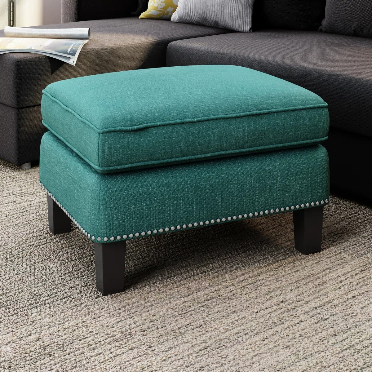 26'' Ottoman with Square Upholstered Chaise Sectional with Ottoman