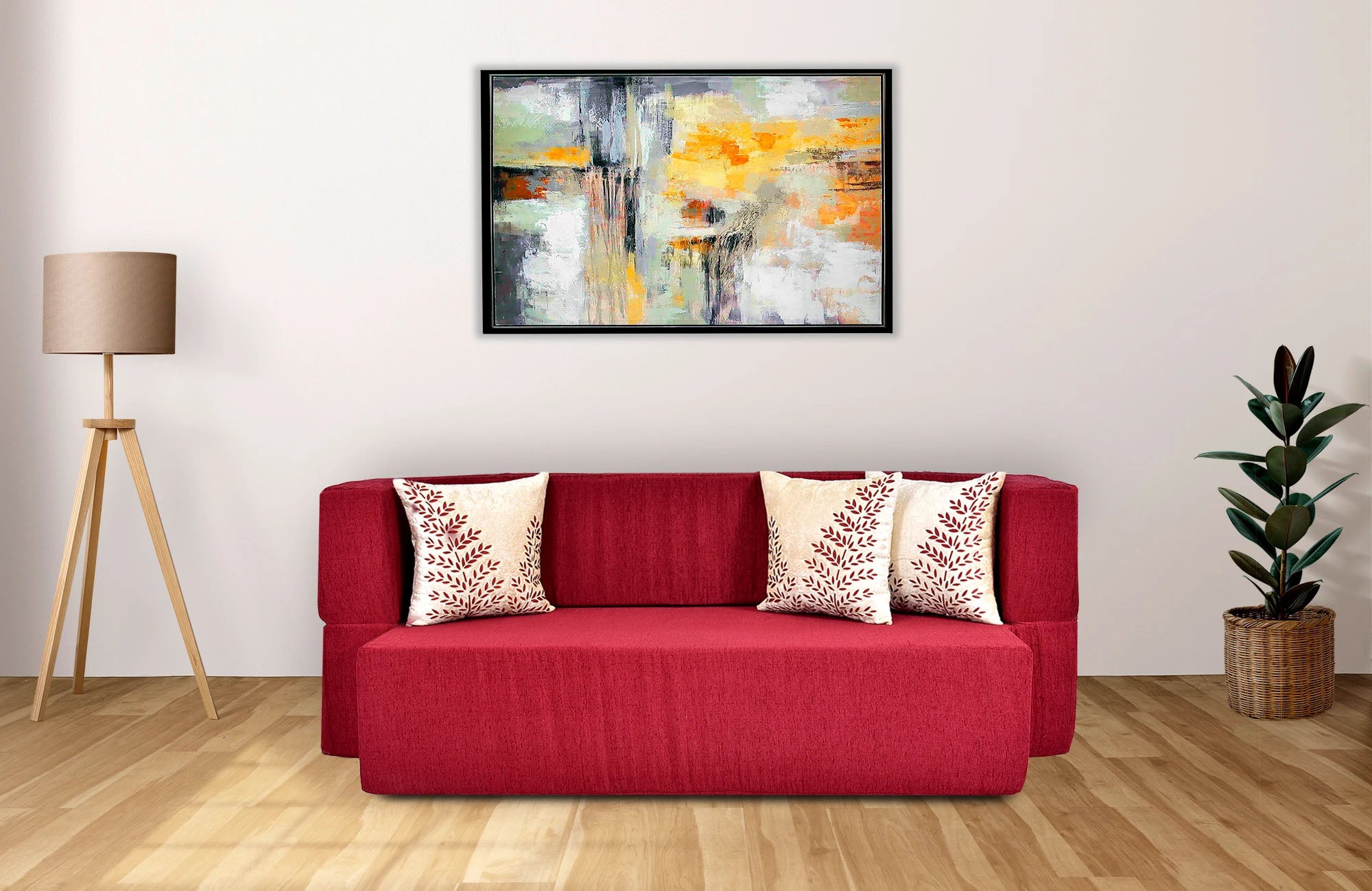 3 Seater Sofa Cum Bed | 1 Years Warranty | Foldable Sofacum Bed | 3 Pillow | Jute Finish Fabric, Maroon (C Type) inches Comfort for All Sofa Cum Bed for Living Room & Guests (N-FA083)