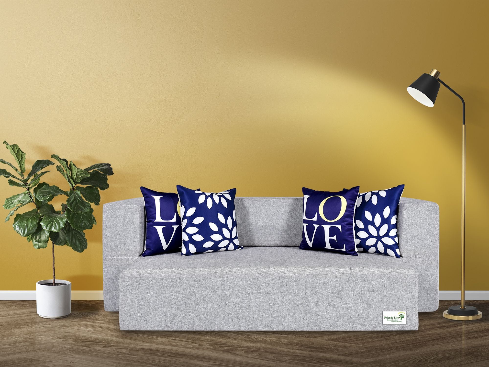 FRIENDS LIFE 4 Seater Sofa Cum Bed | 1 Years Warranty | Foldable Sofacum Bed 4 Pillow | Jute Finish Fabric, Silver Comfort for All Sofa Cum Bed for Living Room & Guests (N-CA29)