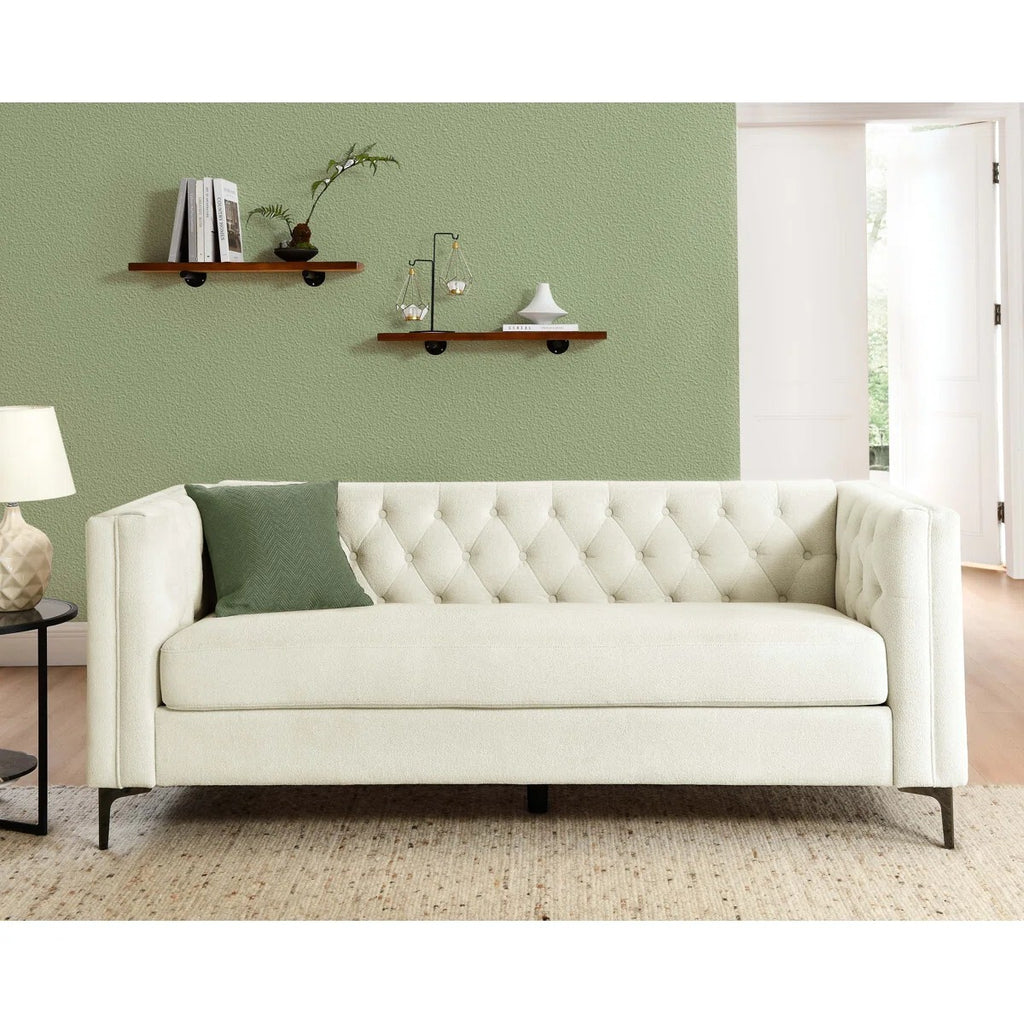 Devonaire Modern Tufted Design Sofa 3 Seater | Loveseat with Armrest, Metal Legs – Beige Living Room Sofa