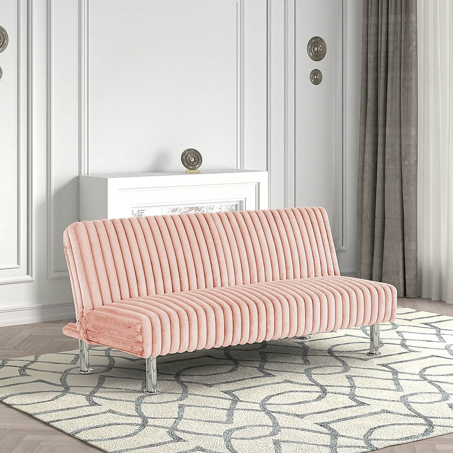Cyrus Sofa Cum Bed Contemporary Made of Luxurious High Density Foam Modern Rome Polyester Febric Twin Futon Sofa Bed Color - Pink