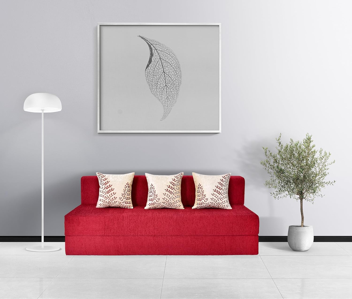 3 Seater Sofa Cum Bed | 1 Years Warranty | Foldable Sofacum Bed | 3 Pillow | Jute Finish Fabric, Maroon (6X6) inches Comfort for All Sofa Cum Bed for Living Room & Guests (N-FA024)