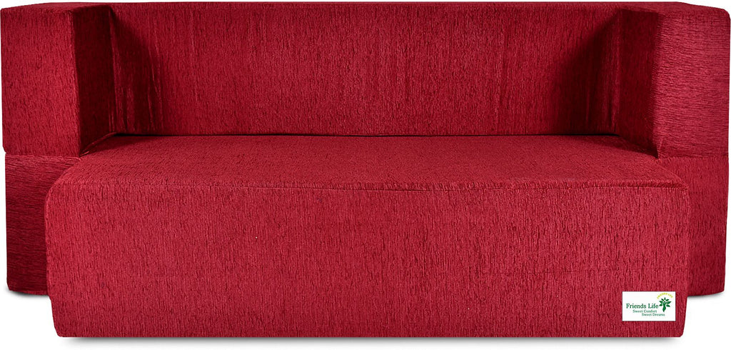 FRIENDS LIFE 4 Seater Sofa Cum Bed | 1 Years Warranty | Foldable Sofacum Bed | Jute Finish Fabric, Maroon Comfort for All Sofa Cum Bed for Living Room & Guests (N-FL4043)