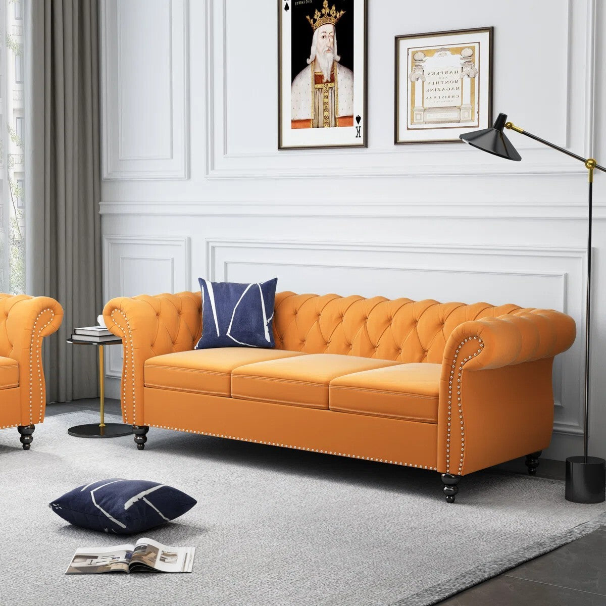 Adedapo Sofa 3 Seater Classic Tuxedo Design | Loveseat with Armrest, Cushions and Wood Legs – Sofa for Living Room Color Yellow