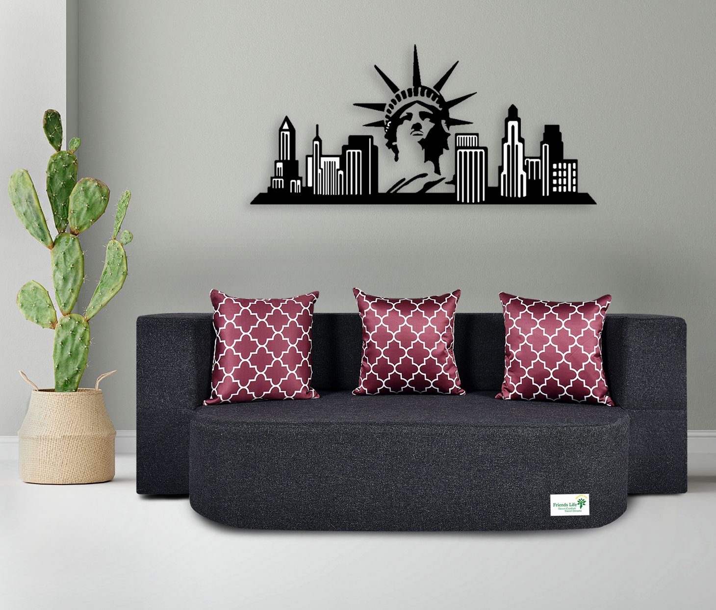FRIENDS LIFE 3 Seater Sofa Cum Bed with Washable Cover and 3 Cushions/Pillows | Foldable Sofa Cum Bed with 1 Year Warranty Perfect for Home Office Guests Living Room (CA63, 3 Seater)