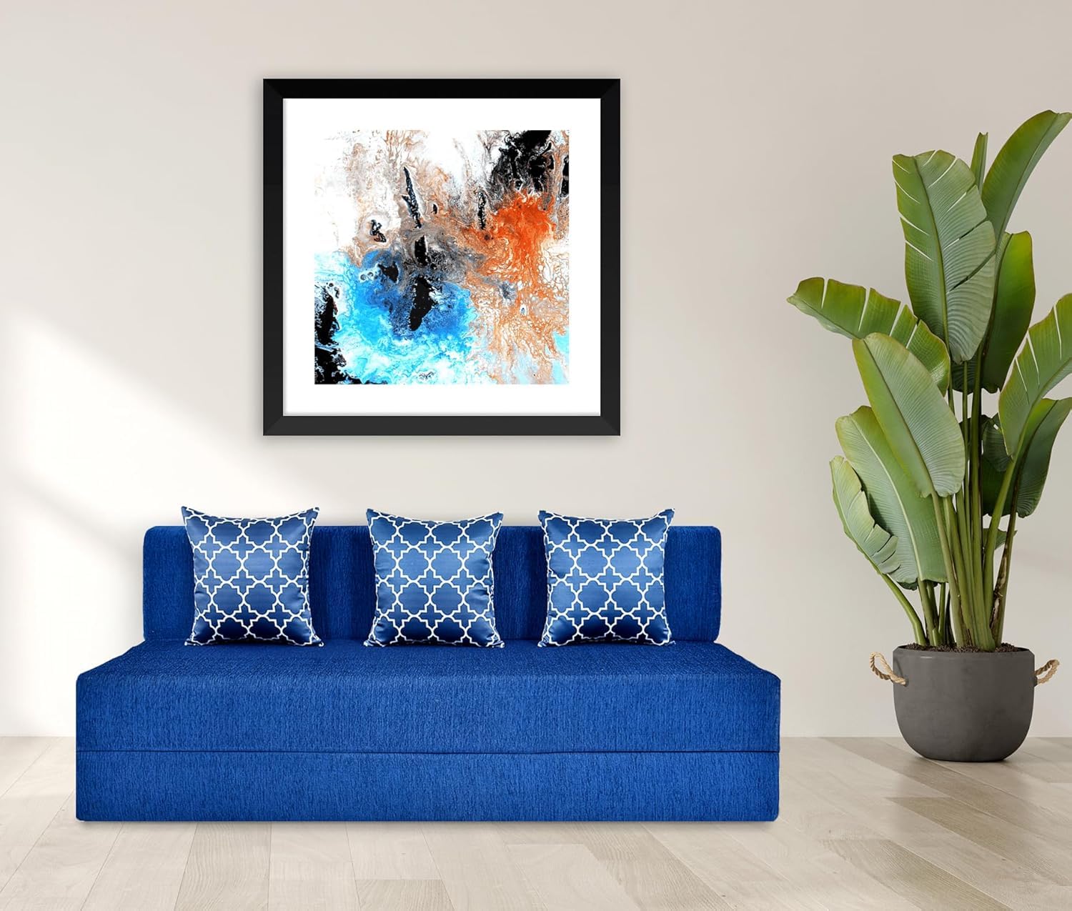 FRIENDS LIFE Sofa Bed 3 Seater5X6 Sofa Cum Bed for 3 Person 3 Seater Double Fold Out with 3 Pillow Blue