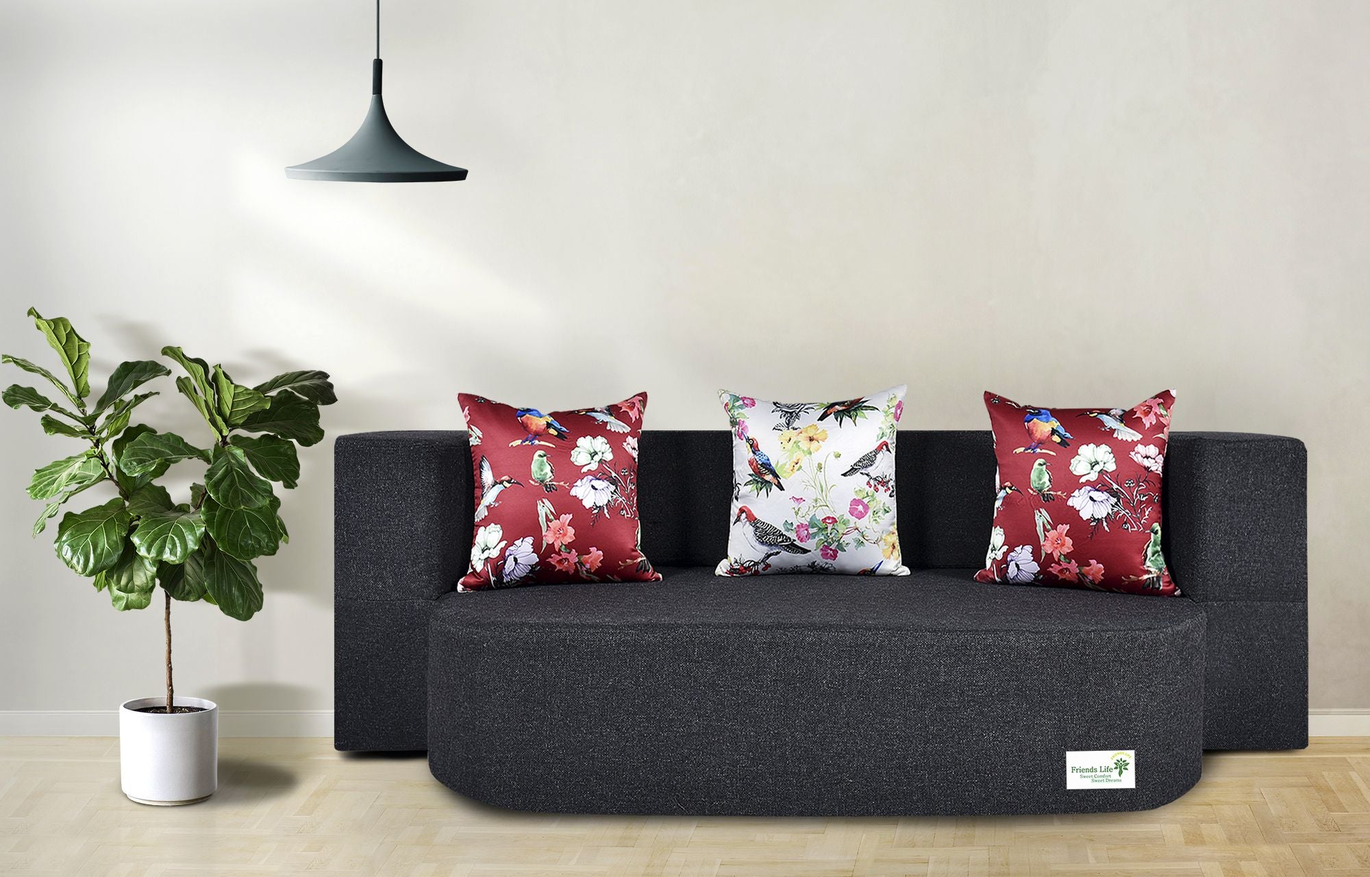 FRIENDS LIFE 3 Seater Fabric Sofa Cum Bed with Washable Cover and 3 Cushions Pillows | Foldable Sofa Cum Bed with 1 Year Warranty Perfect for Home Office Guests Living Room (CA64, 3 Seater)