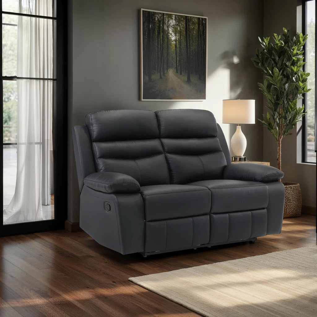Loveseat Manual Recliner Sofa 2 Seater Reclining Chair with Footrest Color Cream White (Black)