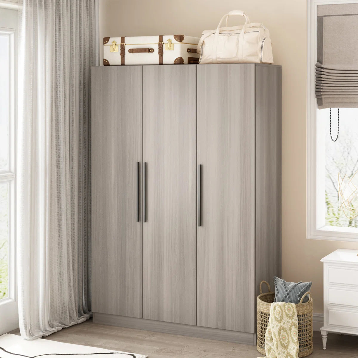 FRIENDS LIFE Modern Freestanding Wardrobe with Hanging Rod and Storage Compartments for Bedroom