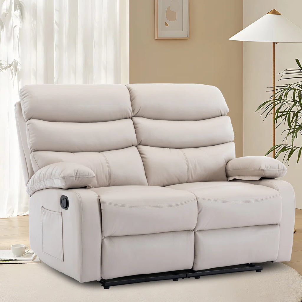 Loveseat Recliner Sofa 2 Seater Reclining Chair with Footrest Color Cream White (Cream)