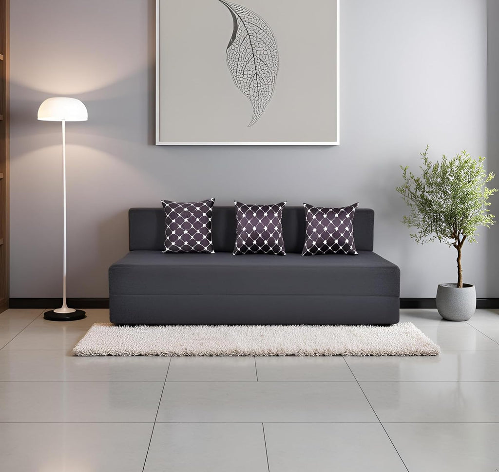 Seater Sofa Cum Bed | 1 Years Warranty | Foldable Sofacum Bed | 3 Pillow Jute Finish Fabric, Grey (6X6) inches Comfort for All Sofa Cum Bed for Living Room & Guests (N-FA03)