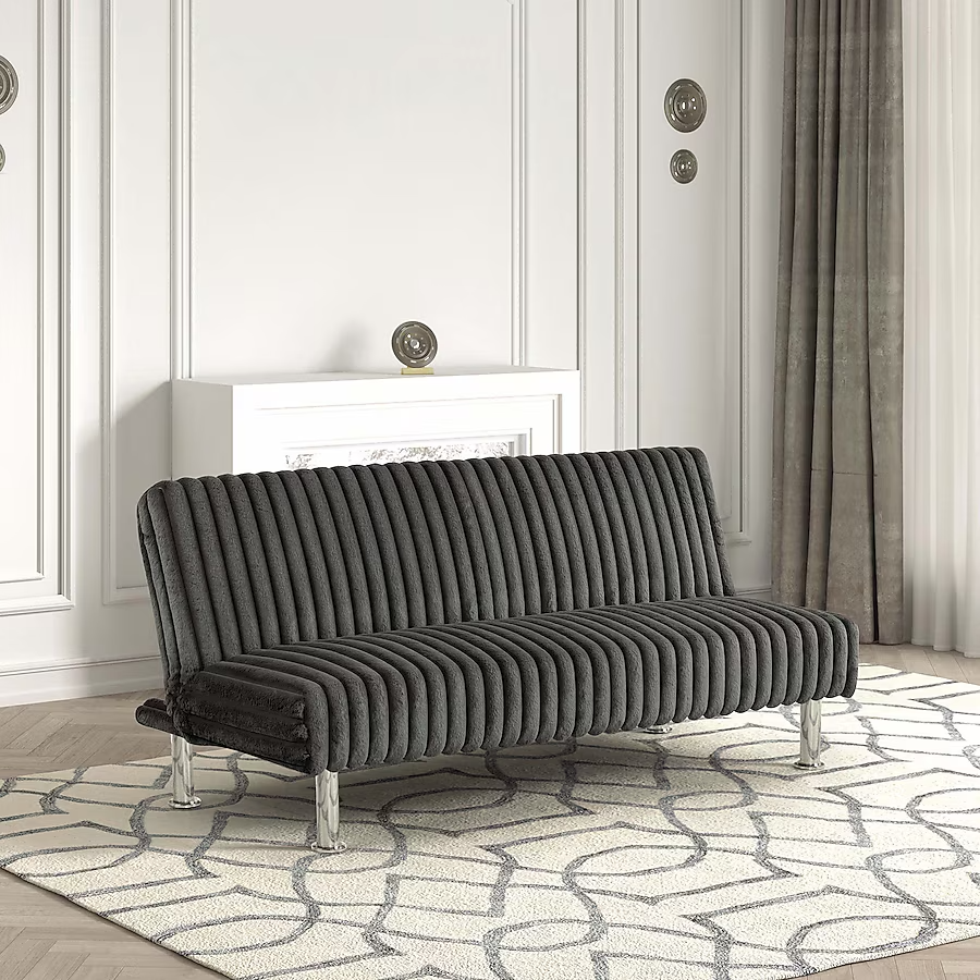 Cyrus Sofa Cum Bed Contemporary Made of Luxurious High Density Foam Modern Rome Polyester Febric Twin Futon Sofa Bed Color - Black