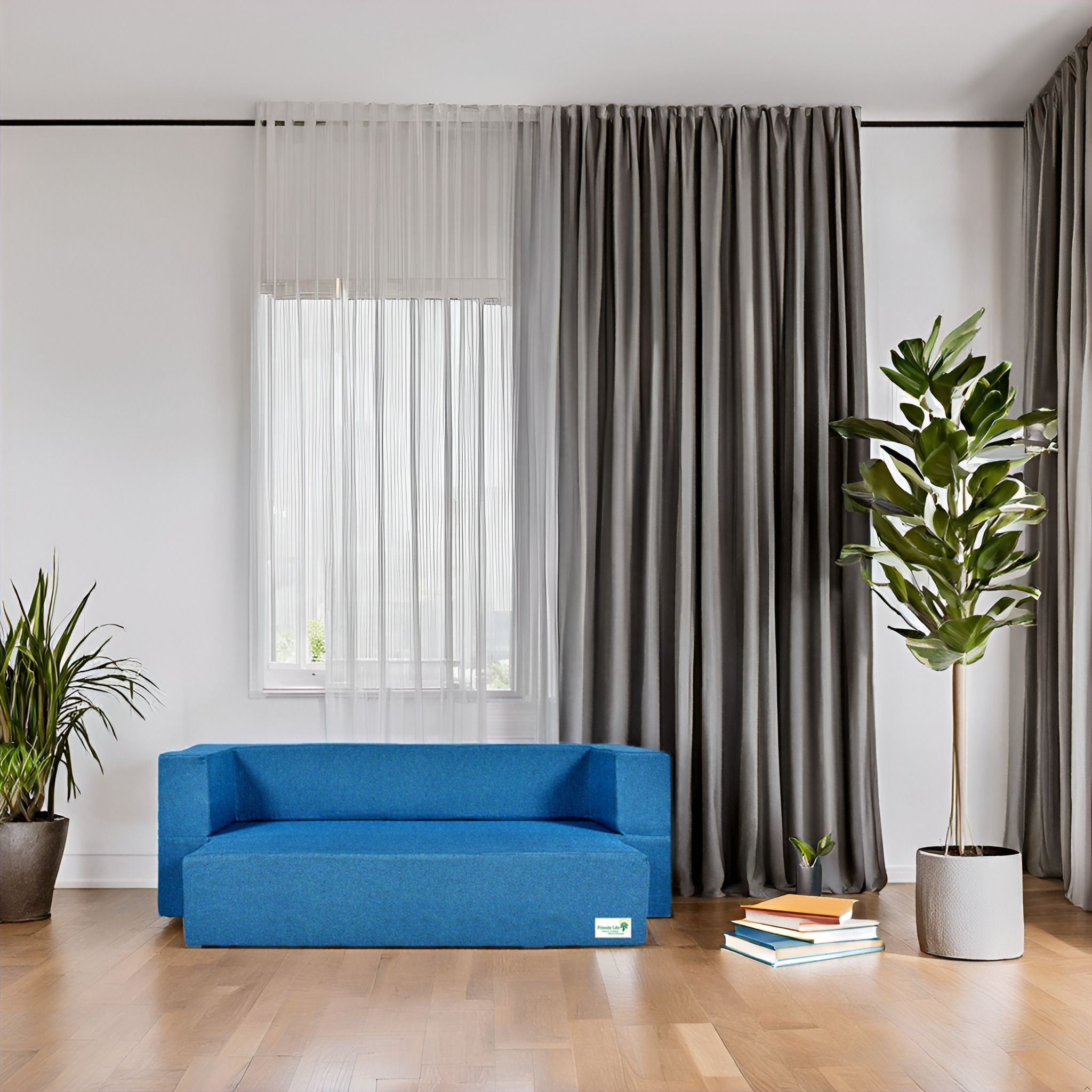 FRIENDS LIFE 3 Seater Sofa Cum Bed | 1 Years Warranty | Foldable Sofa cuma Bed | Jute Finish Fabric, Blue inches Comfort for All Sofa Cum Bed for Living Room & Guests (N-CA15)