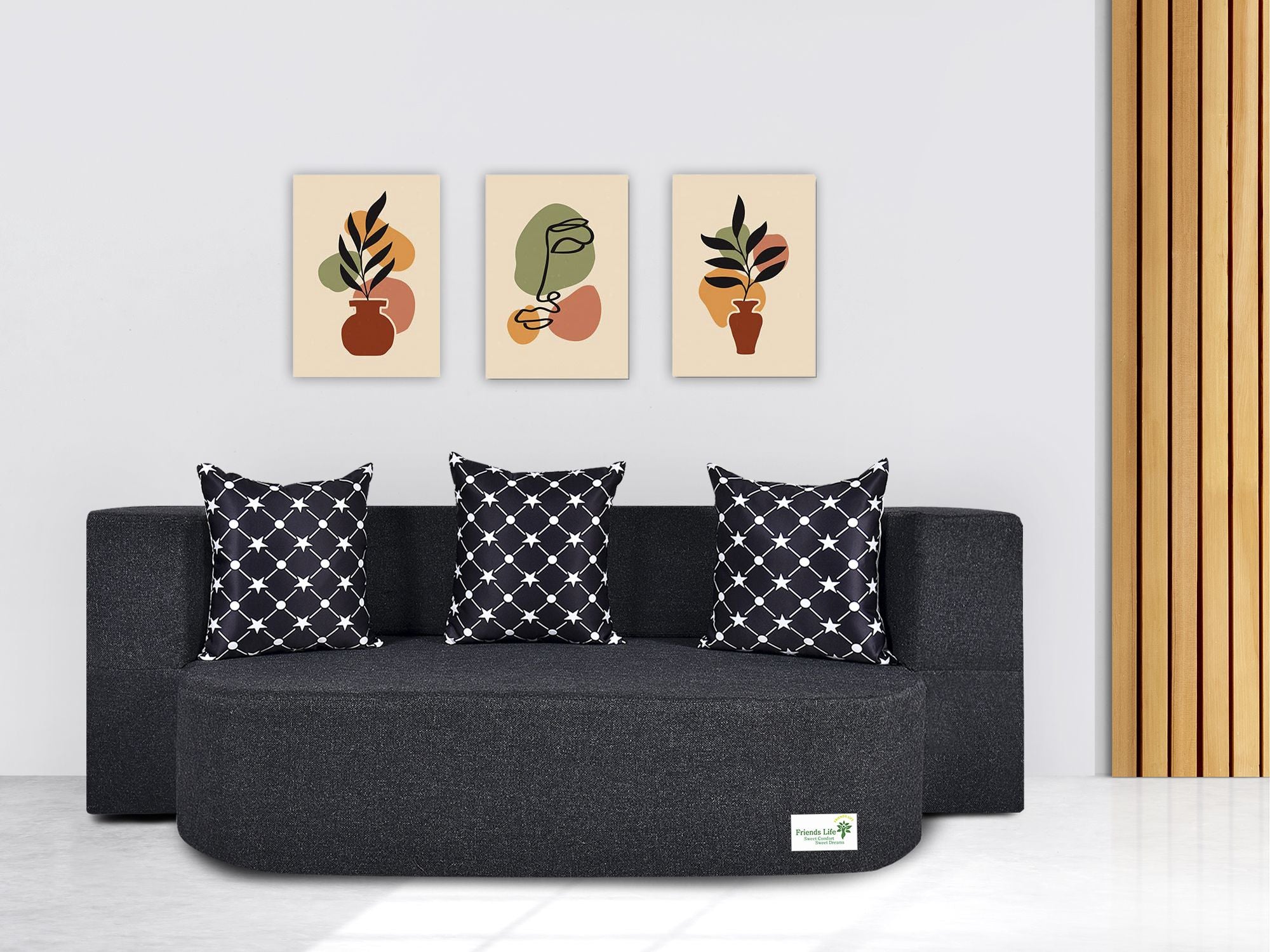 FRIENDS LIFE 3 Seater Fabric Sofa Cum Bed with Washable Cover and 3 Cushions/Pillows | Foldable Sofa Cum Bed with 1 Year Warranty Perfect for Home Office Guests Living Room (CA61, 3 Seater)