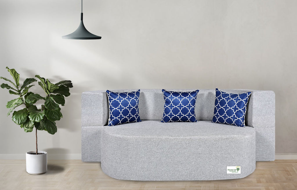 FRIENDS LIFE 3 Seater Sofa Cum Bed | 1 Years Warranty | Foldable Sofacum Bed | 3 Pillow | Jute Finish Fabric, Silver (47X72X14) inches Comfort for All Sofa Cum Bed for Living Room & Guests (N-FL5038)