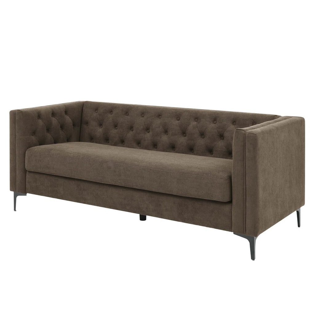 Devonaire Modern Tufted Design Sofa 3 Seater| Loveseat with Armrest, Metal Legs – Brown Living Room Sofa