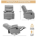 FRIENDS LIFE Cowhide Recliner Sofa Manual Ergonomic Rocking Recliner Sofa with 360° Swivel
