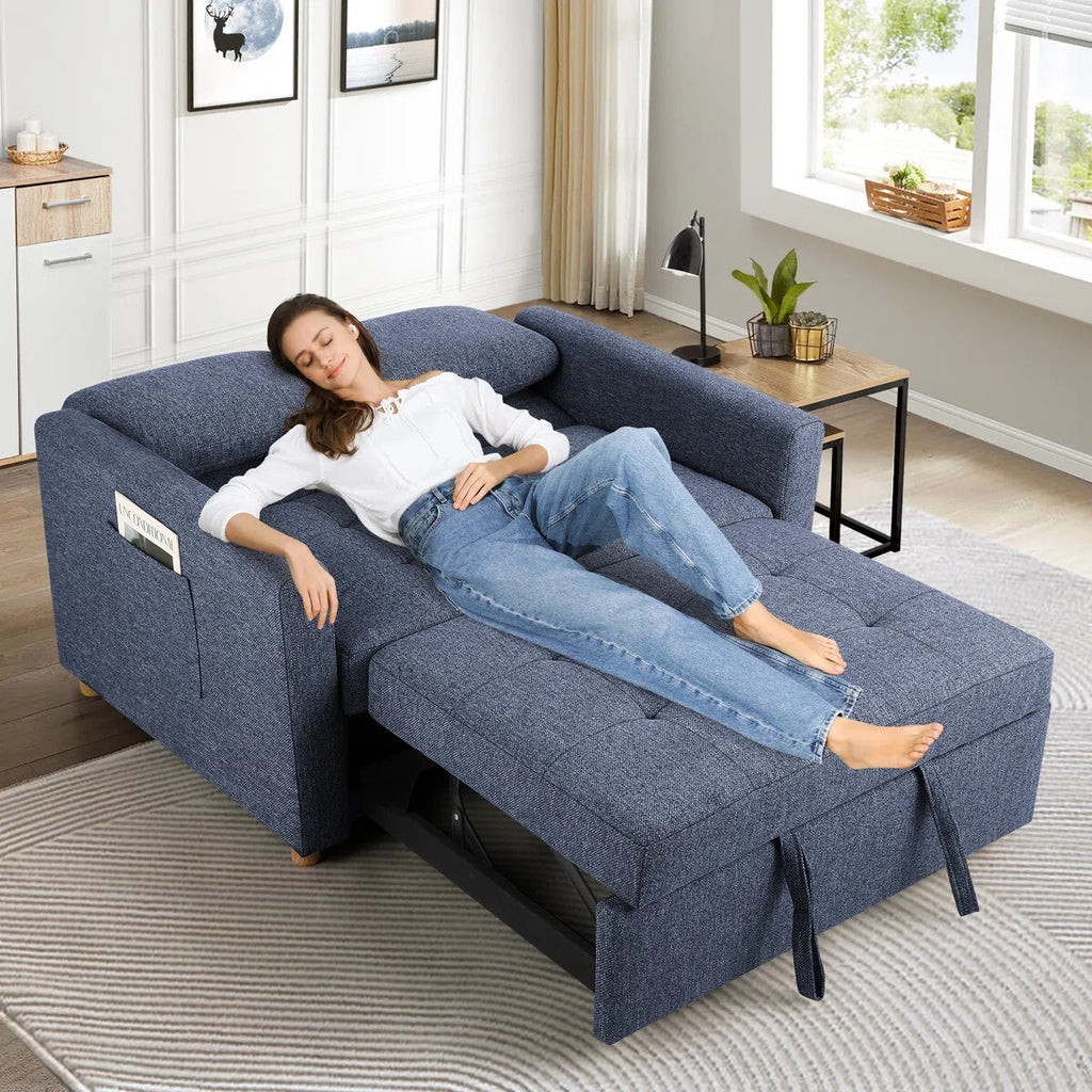 Dharius 48.5" Convertible Sofa Bed 3-in-1 Upholstered Reclining Sleeper Sofa Couch Bed with Cushions Color Navy Blue