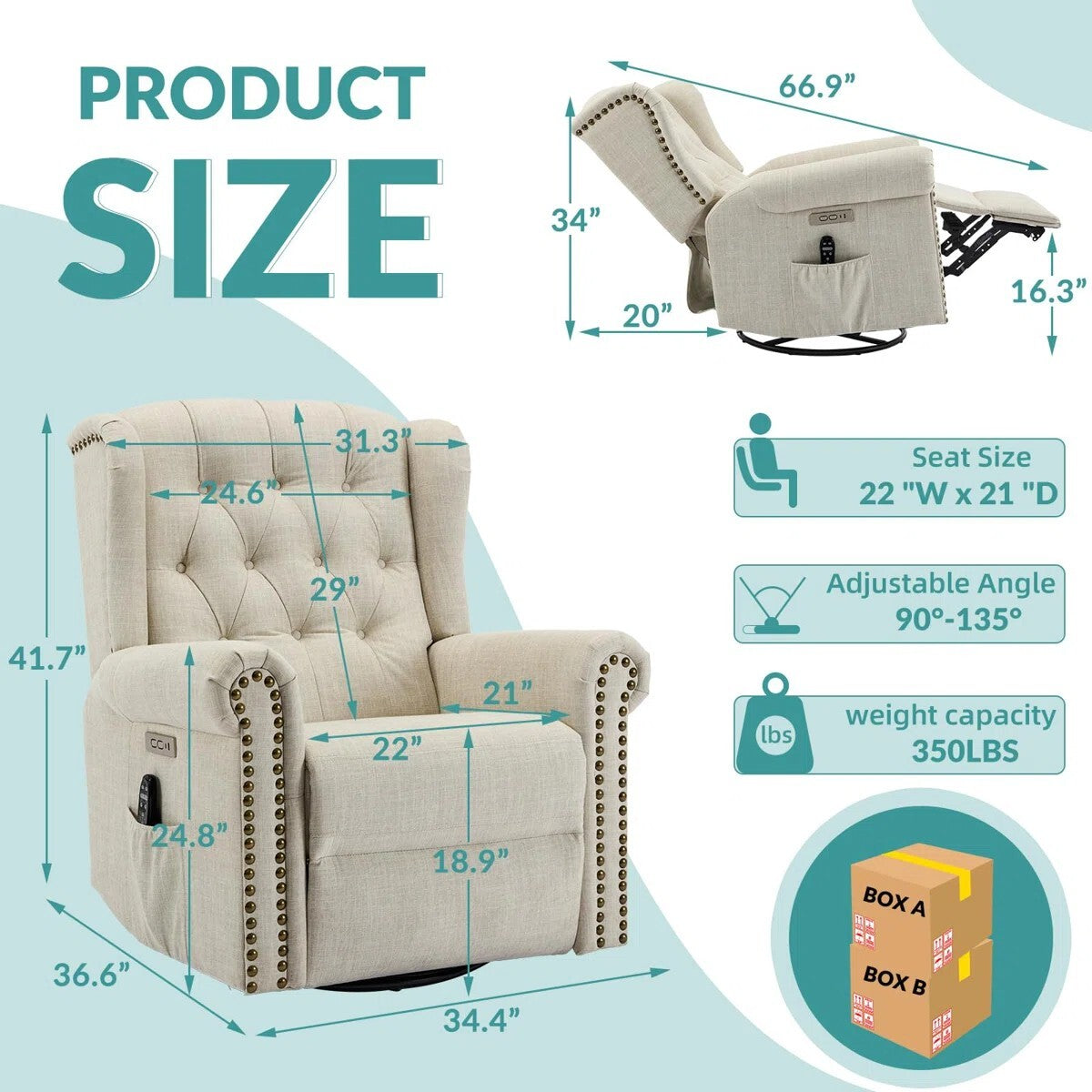 Recliner Sofa Chair | Plush Reclining Chair with Adjustable Backrest & Footrest | Premium Fabric