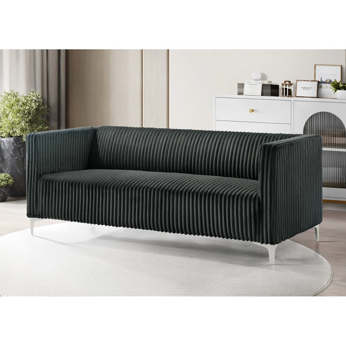 Chryssa Modern Tufted Design Sofa 3 Seater| Loveseat with Armrest, Metal Legs – Grey Living Room Sofa