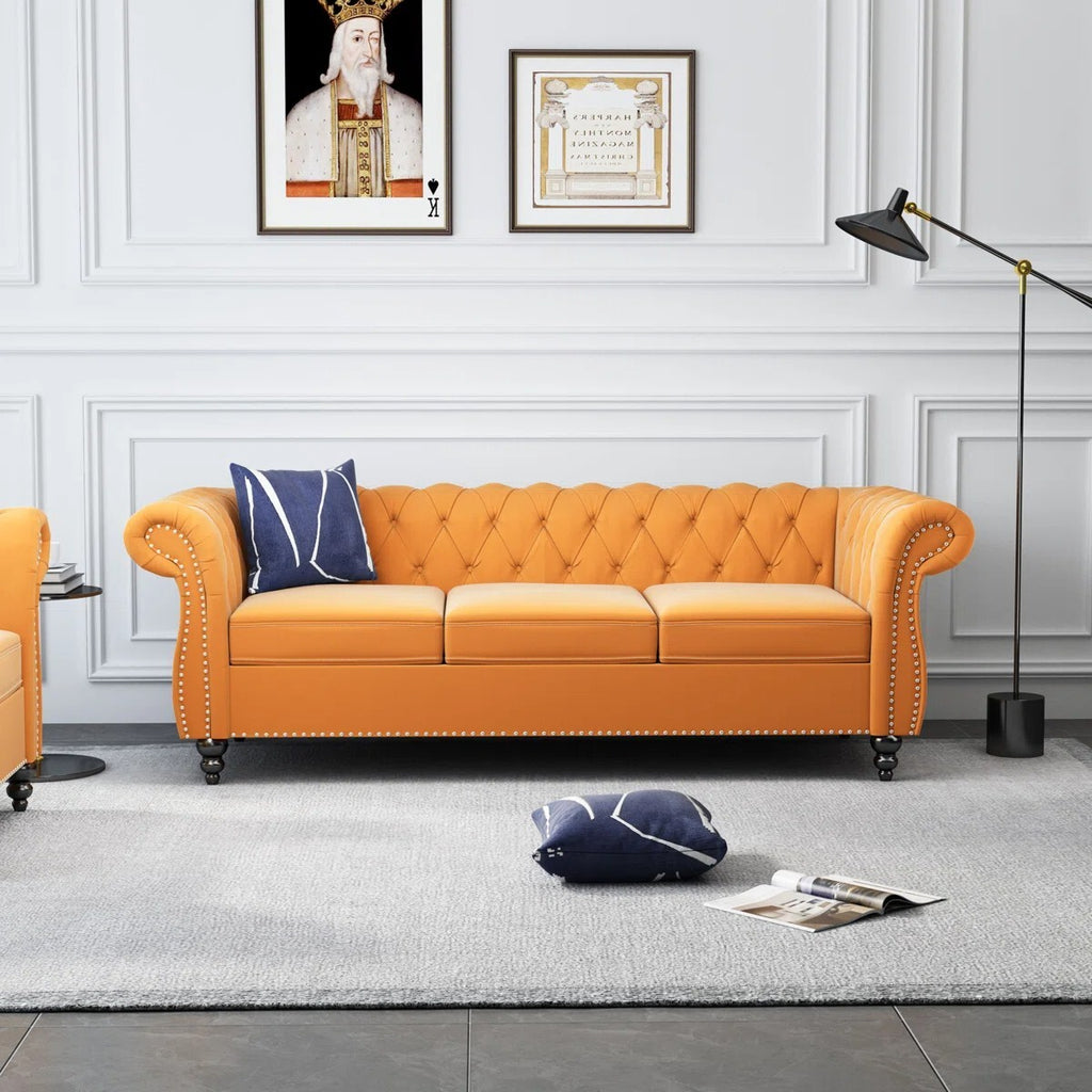 Adedapo Sofa 3 Seater Classic Tuxedo Design | Loveseat with Armrest, Cushions and Wood Legs – Sofa for Living Room Color Yellow