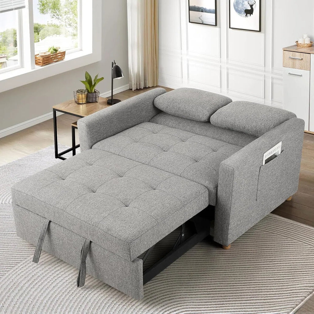 Dharius 48.5" Convertible Sofa Bed 3-in-1 Upholstered Reclining Sleeper Sofa Couch Bed with Cushions Color Grey