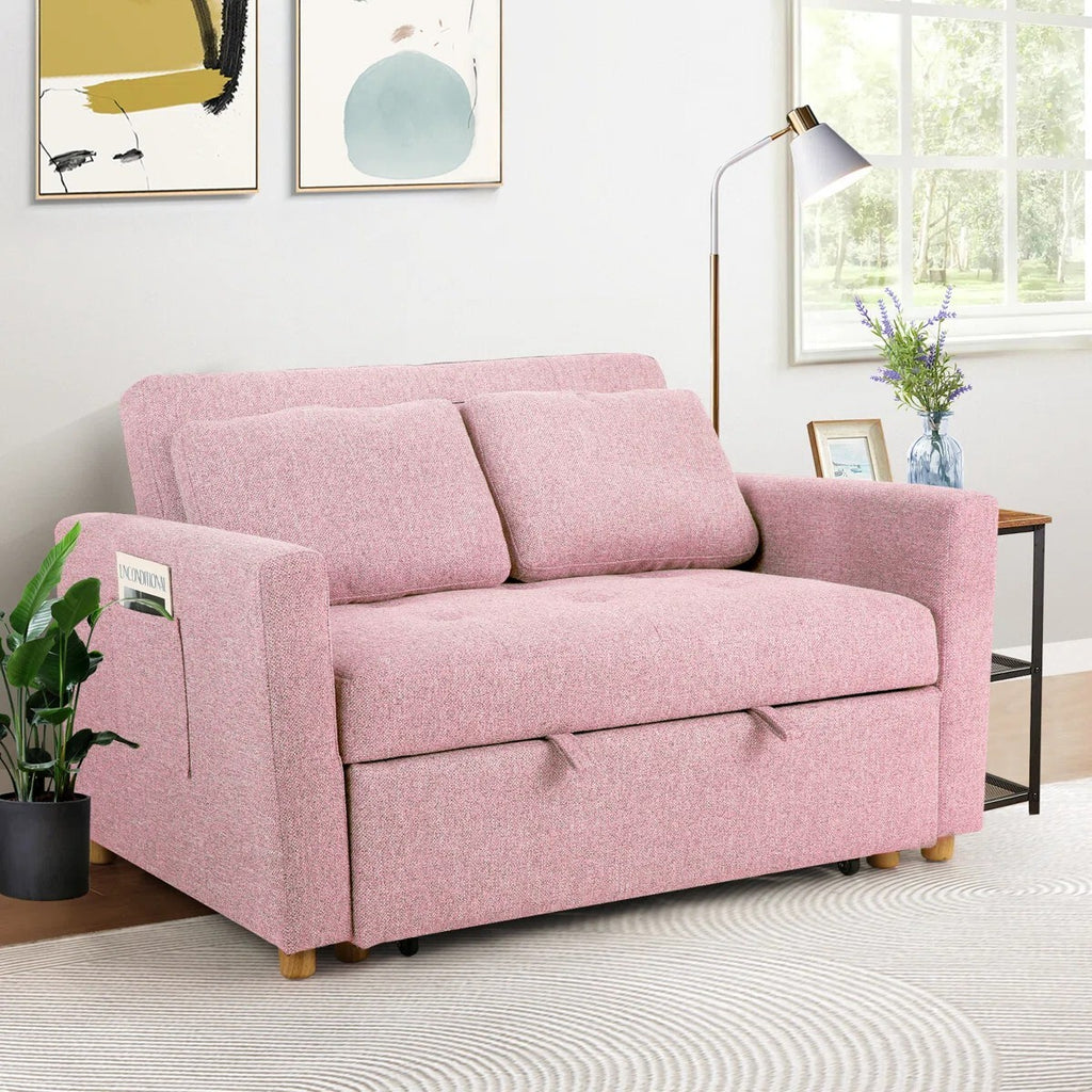 FRIENDS LIFE Dharius 48.5" Sofa Cumbeds 2 Seater Convertible 3 in 1 Upholstered Reclining Sleeper Sofa Cum Bed with Cushions Color Pink