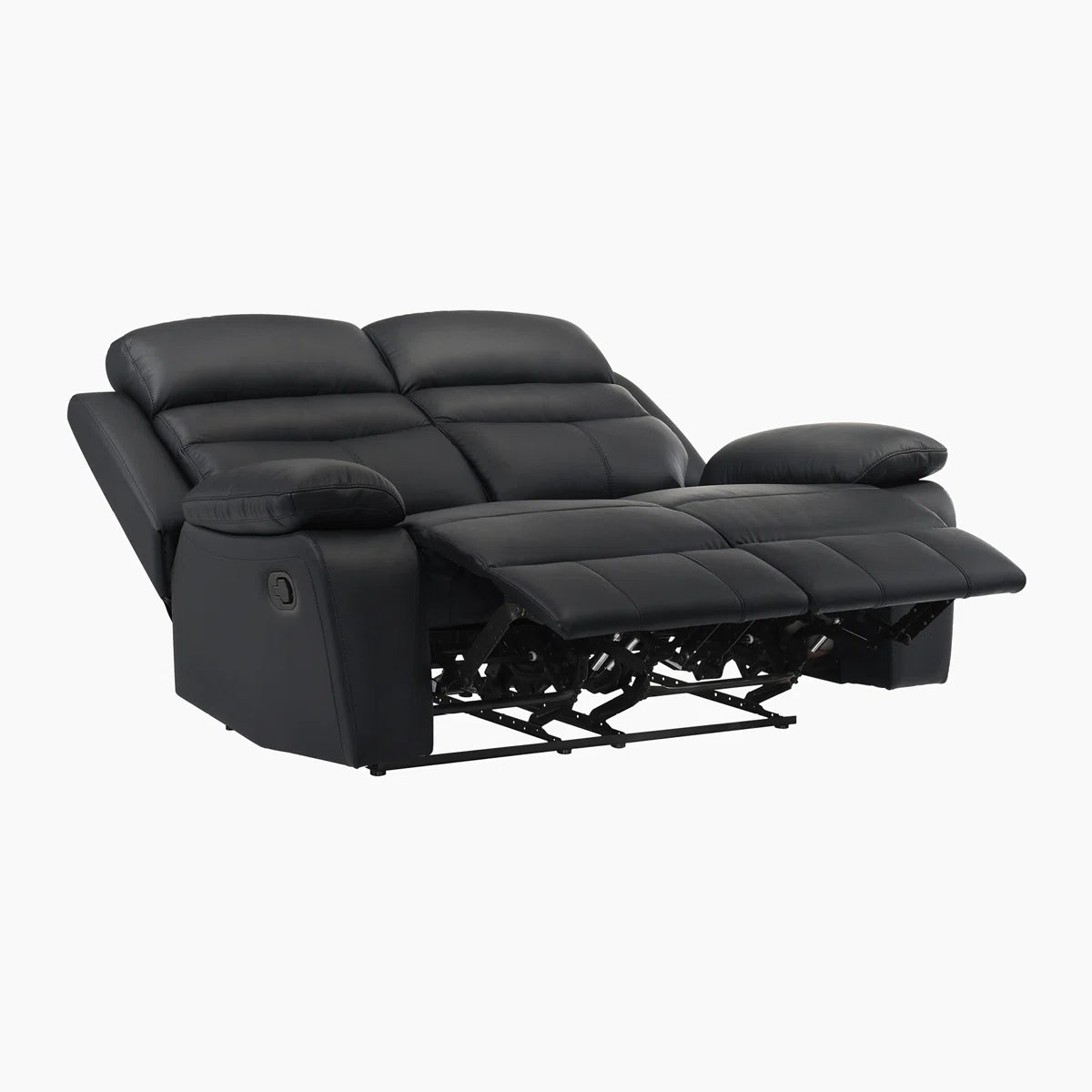 Loveseat Manual Recliner Sofa 2 Seater Reclining Chair with Footrest Color Cream White (Black)