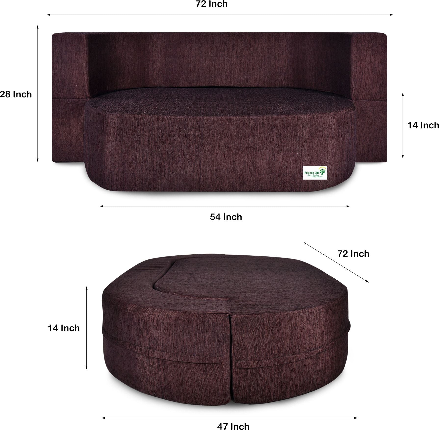 FRIENDS LIFE 3 Seater Sofa Cum Bed | 1 Years Warranty | Foldable Sofa cuma Bed | Jute Finish Fabric, Brown Comfort for All Sofa Cum Bed for Living Room & Guests (N-FL5030)
