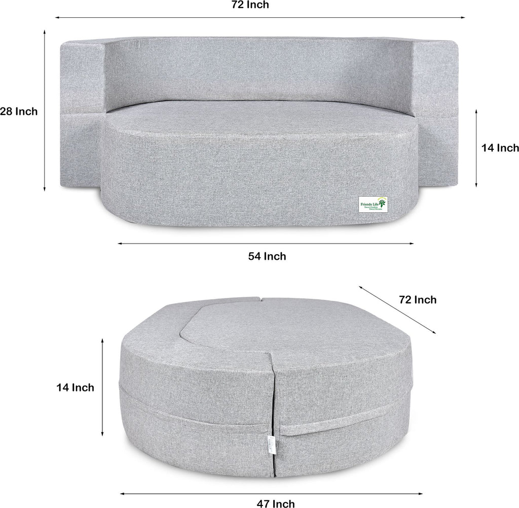 FRIENDS LIFE 3 Seater Sofa Cum Bed | 1 Years Warranty | Foldable Sofacum Bed | 3 Pillow | Jute Finish Fabric, Silver (47X72X14) inches Comfort for All Sofa Cum Bed for Living Room & Guests (N-FL5038)