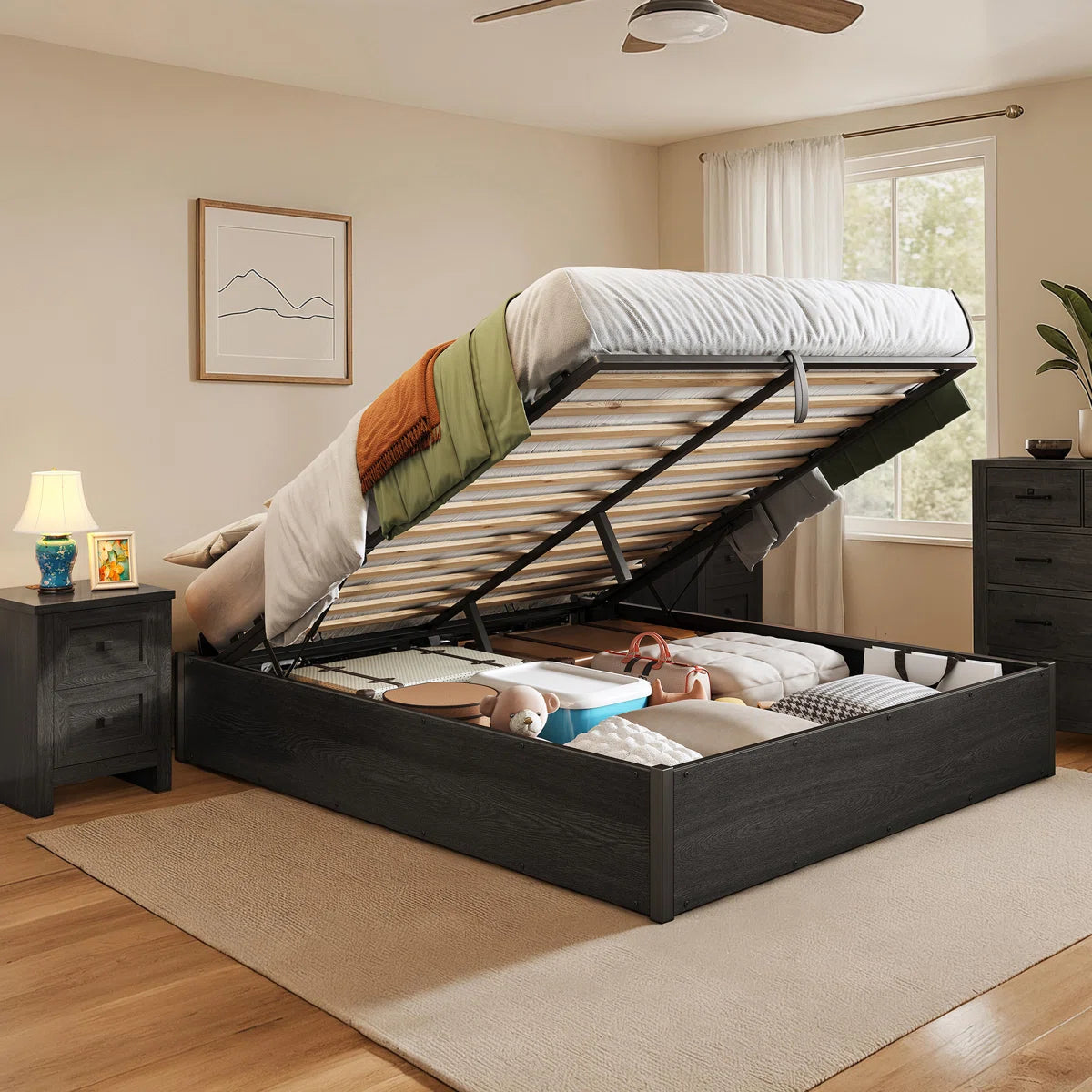 Shila Lift Up Storage Bed Black