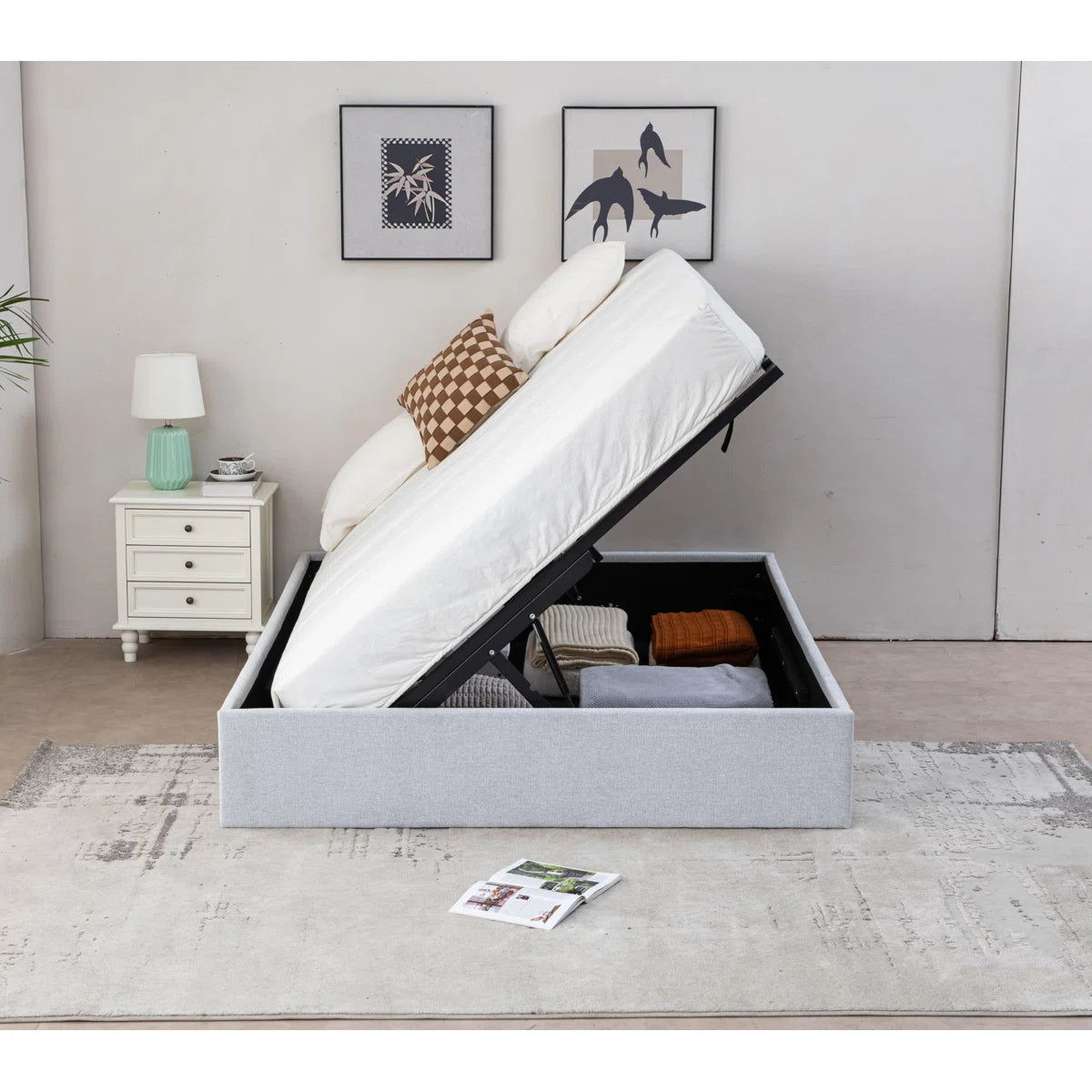 Aristedes Side Lift Up Platform Storage Bed Off White