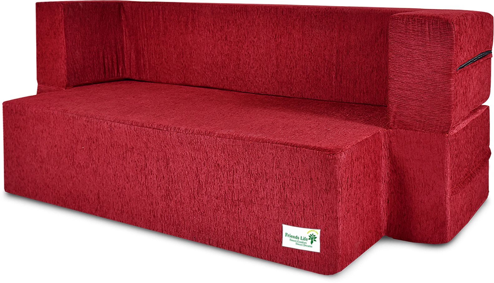 FRIENDS LIFE 4 Seater Sofa Cum Bed | 1 Years Warranty | Foldable Sofacum Bed | Jute Finish Fabric, Maroon Comfort for All Sofa Cum Bed for Living Room & Guests (N-FL4043)