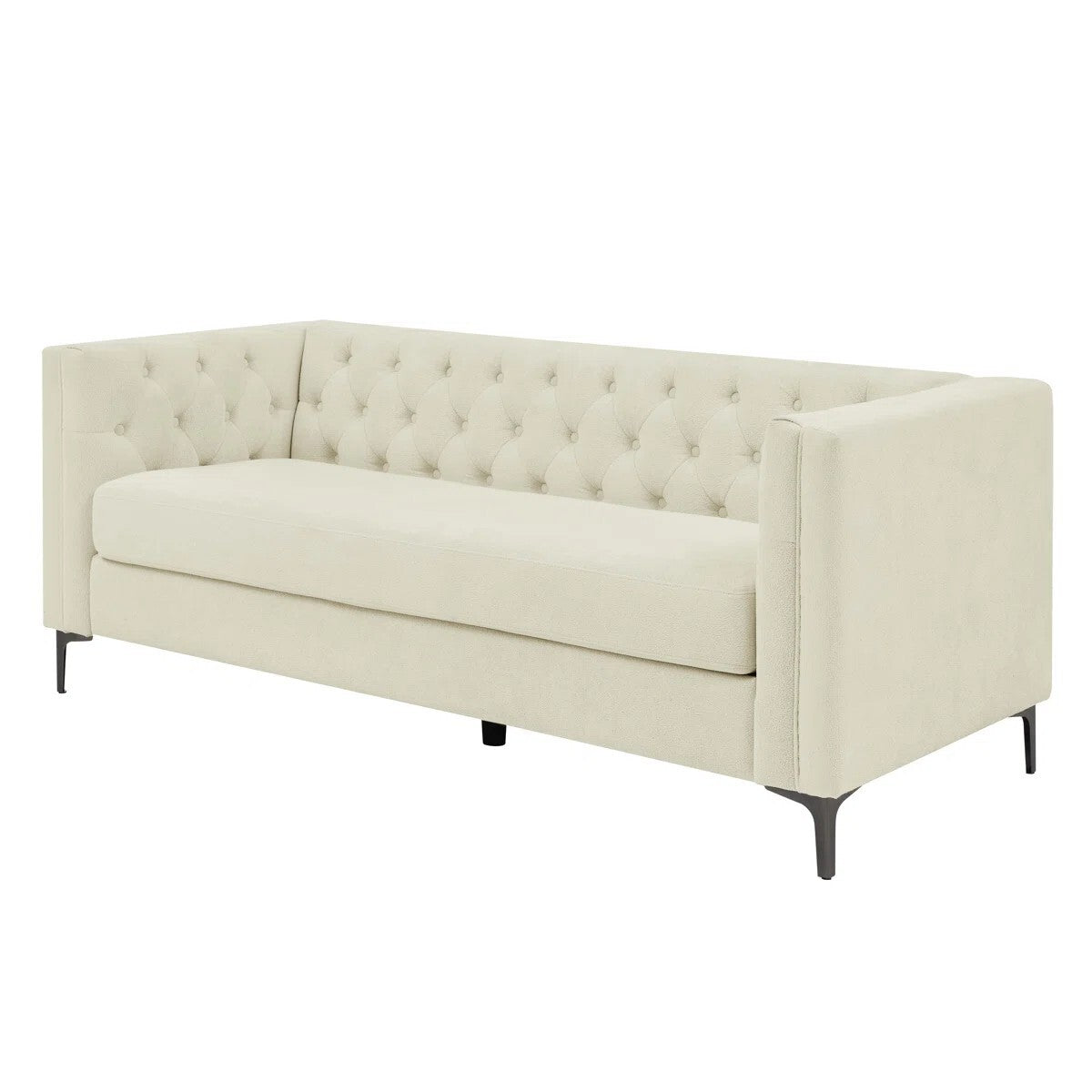 Devonaire Modern Tufted Design Sofa 3 Seater | Loveseat with Armrest, Metal Legs – Beige Living Room Sofa