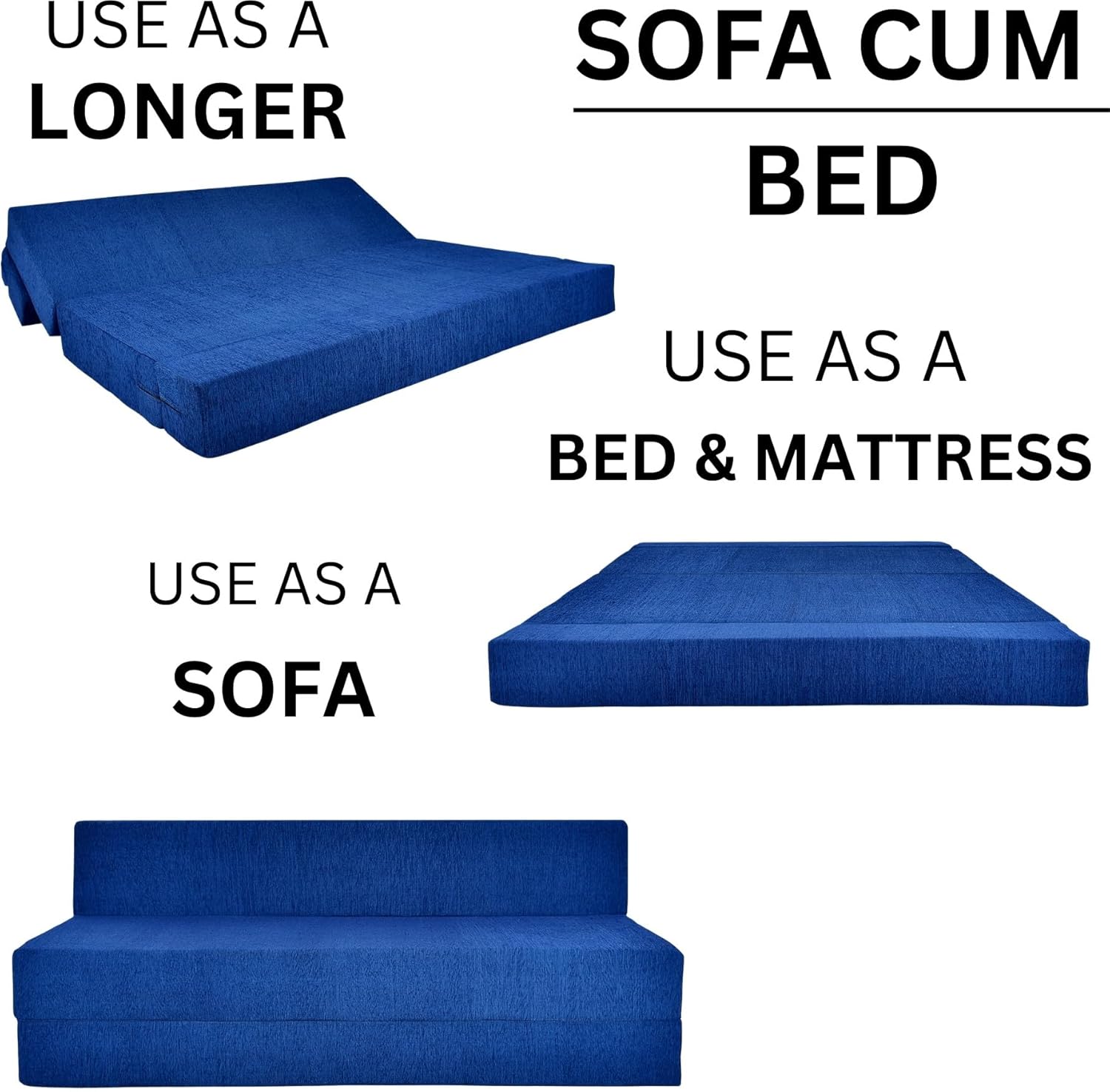 3 Seater Sofa Cum Bed | 1 Years Warranty | Foldable Sofacum Bed | 3 Pillow | Jute Finish Fabric, Blue (6X6) inches Comfort for All Sofa Cum Bed for Living Room & Guests (N-FA014)