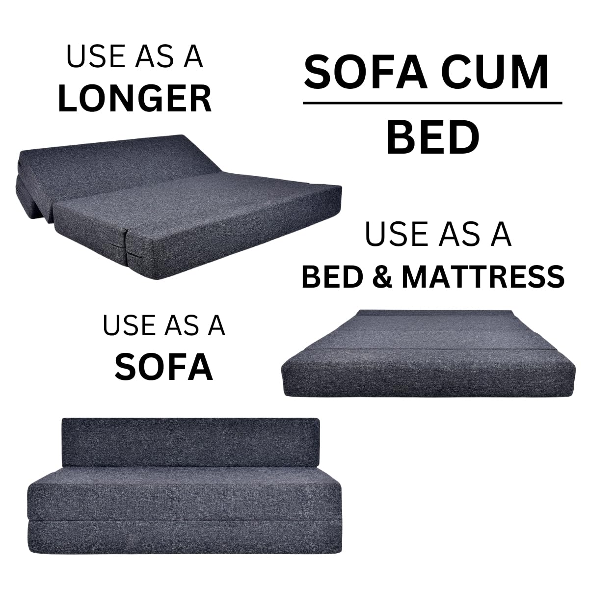 FRIENDS LIFE 5X6 Comfort for All Sofa Bed for 3 Person 3 Seater Double Fold Out Sofa Cum Bed Color -Jute Grey