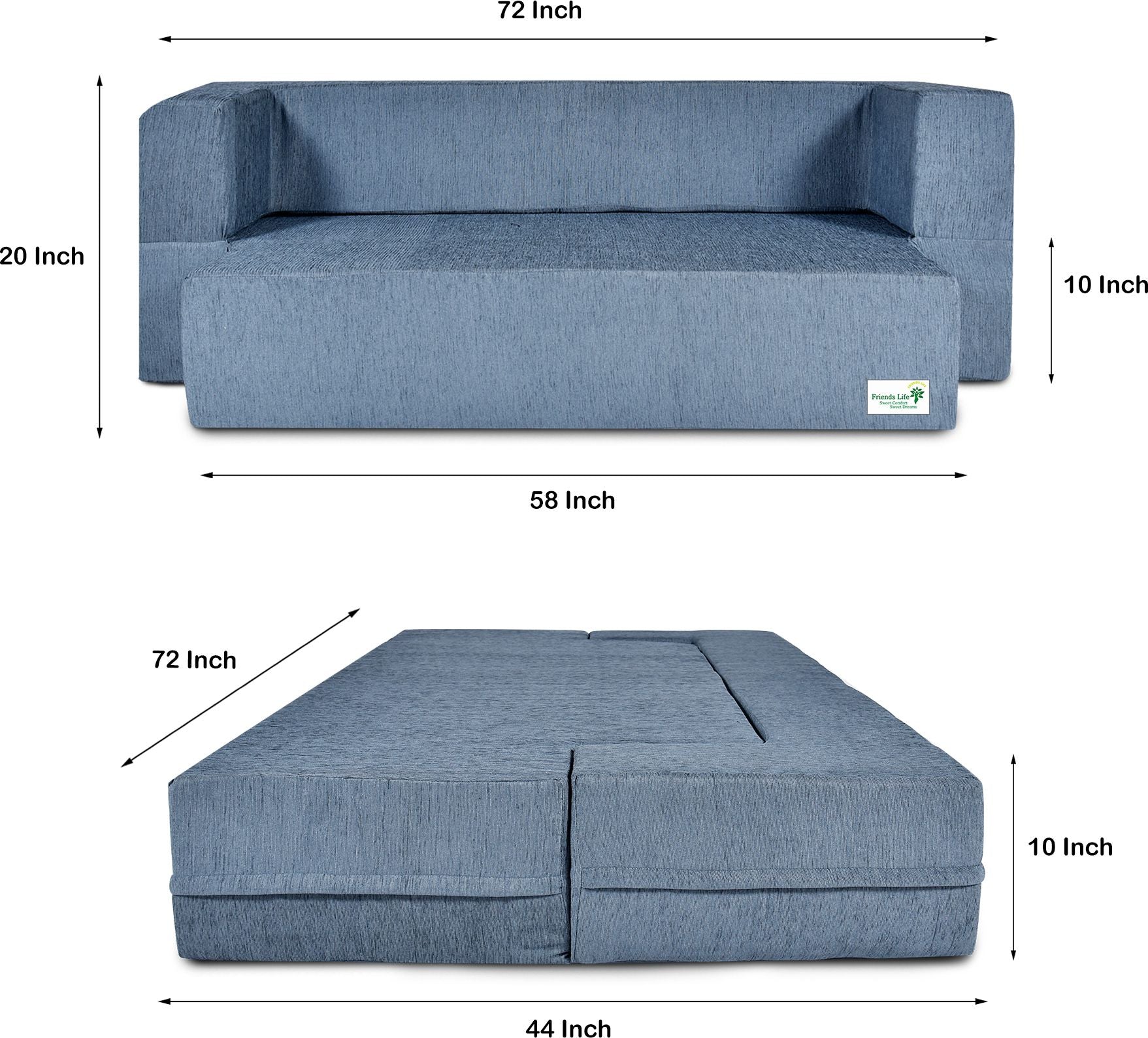 FRIENDS LIFE 4 Seater Sofa Cum Bed | 1 Years Warranty | Foldable Sofacum Bed | 4 Pillow | Jute Finish Fabric, Grey Comfort for All Sofa Cum Bed for Living Room & Guests (N-CA44)