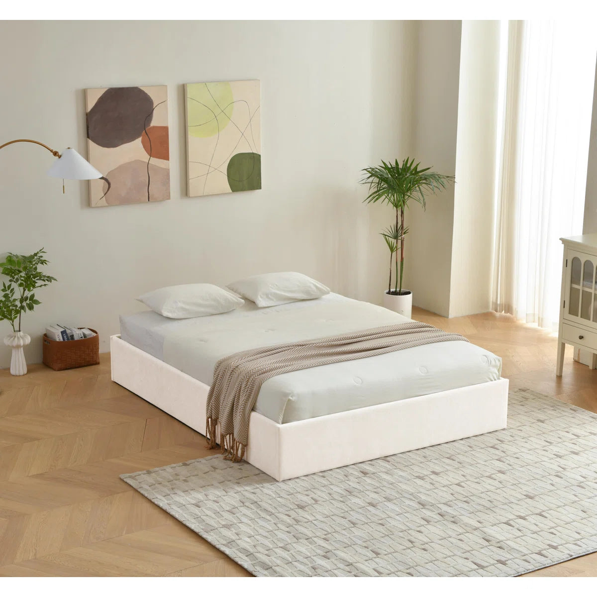 Aristedes Side Lift Up Platform Storage Bed Cream